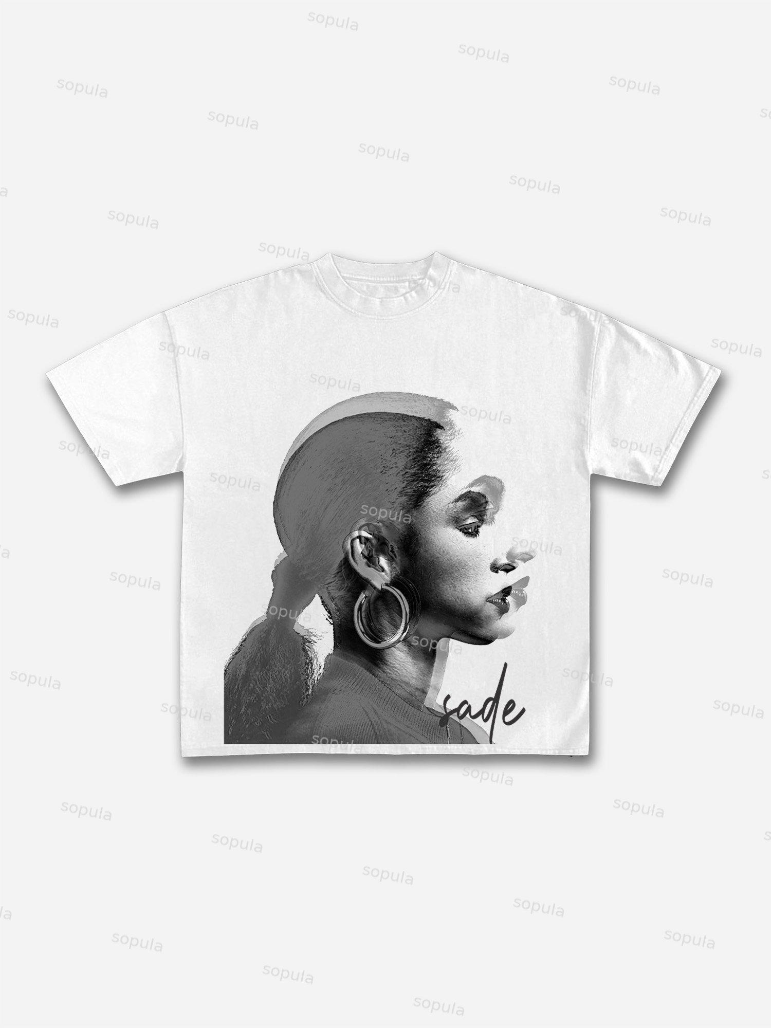 Vintage Sade Adu Print Graphic Cotton T-Shirt Product Image