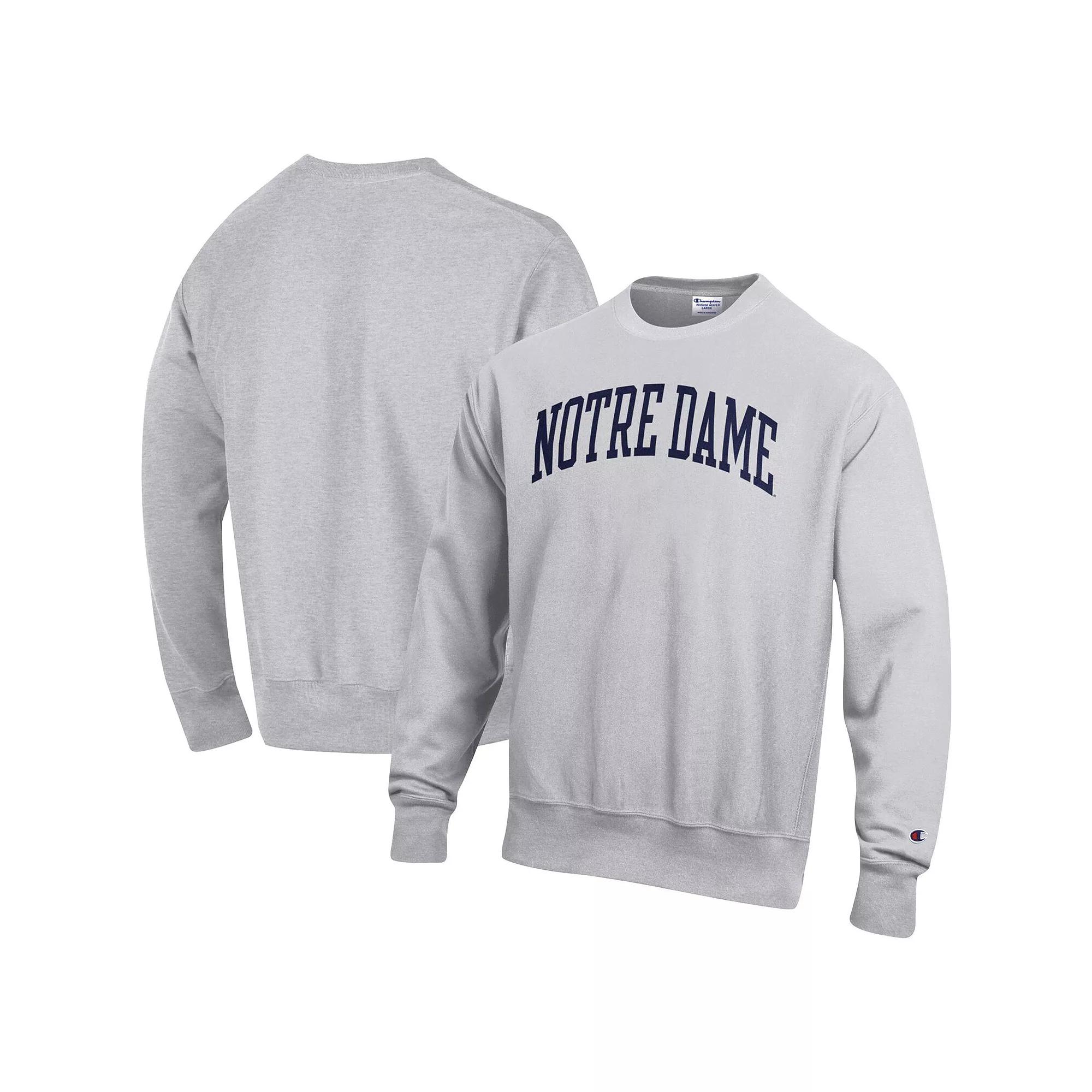Men's Champion Heathered Gray Notre Dame Fighting Irish Arch Reverse Weave Pullover Sweatshirt,  Product Image