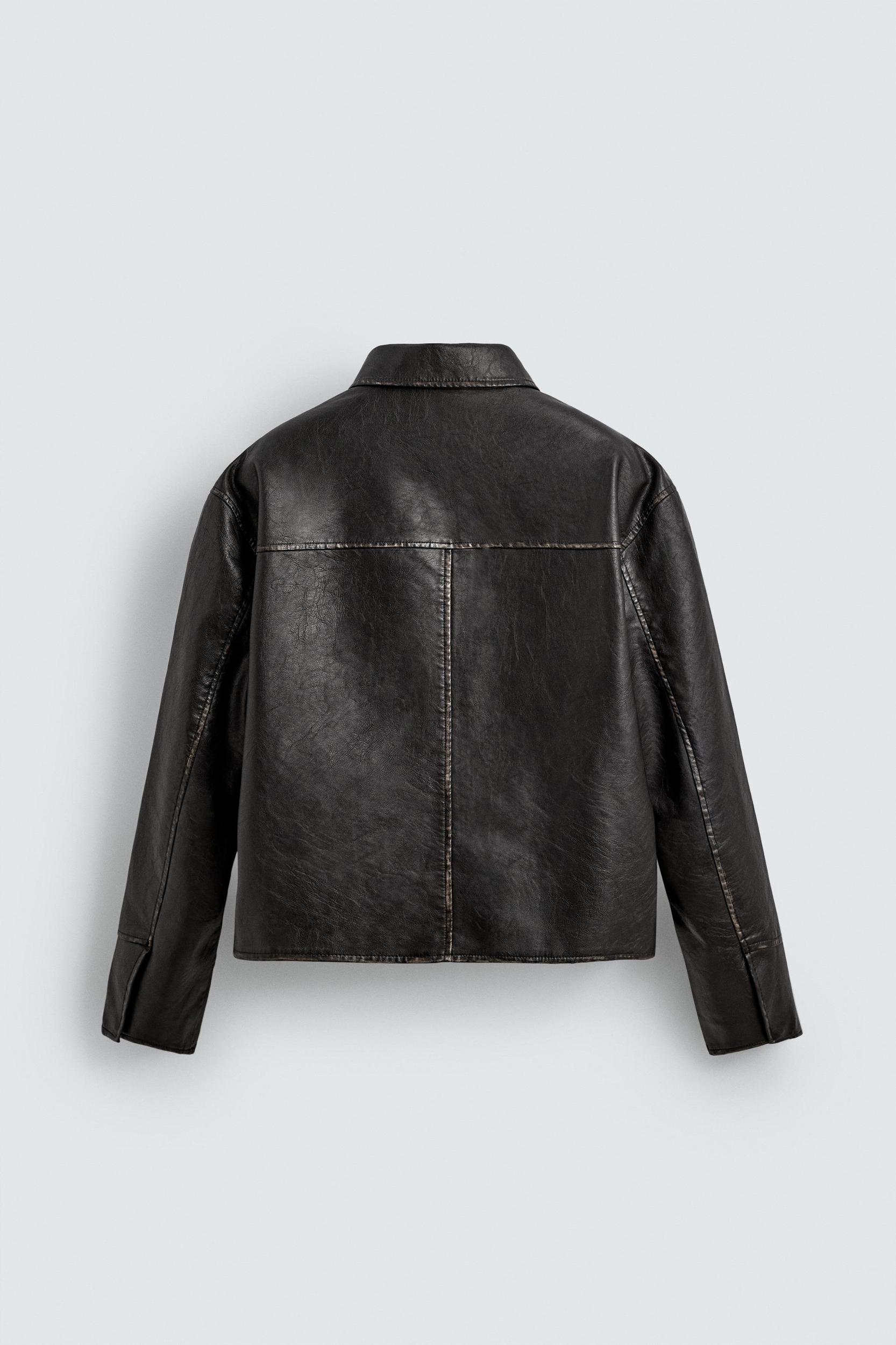 WASHED FAUX LEATHER JACKET Product Image