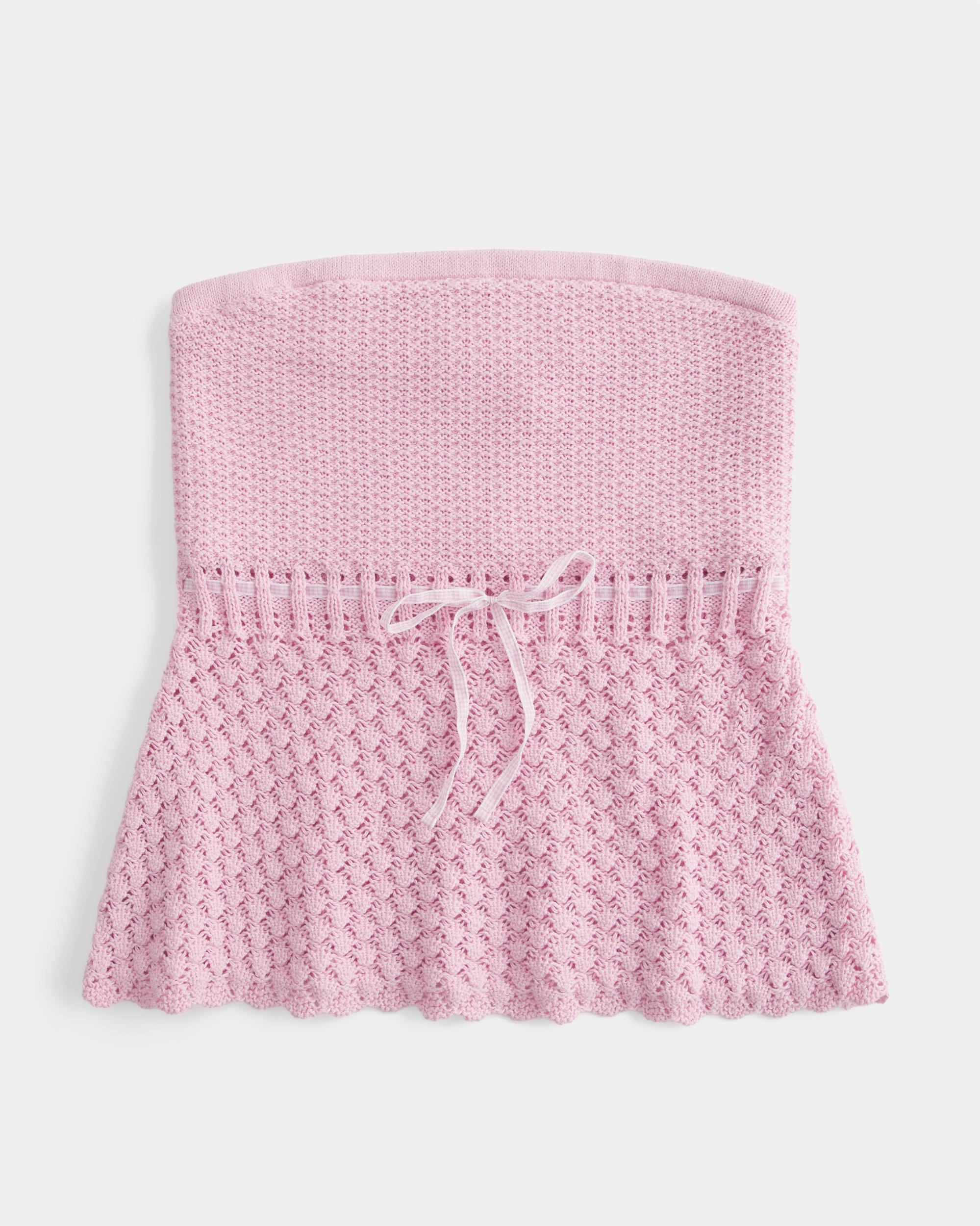 Crochet-Style Strapless Sweater Tube Top Product Image