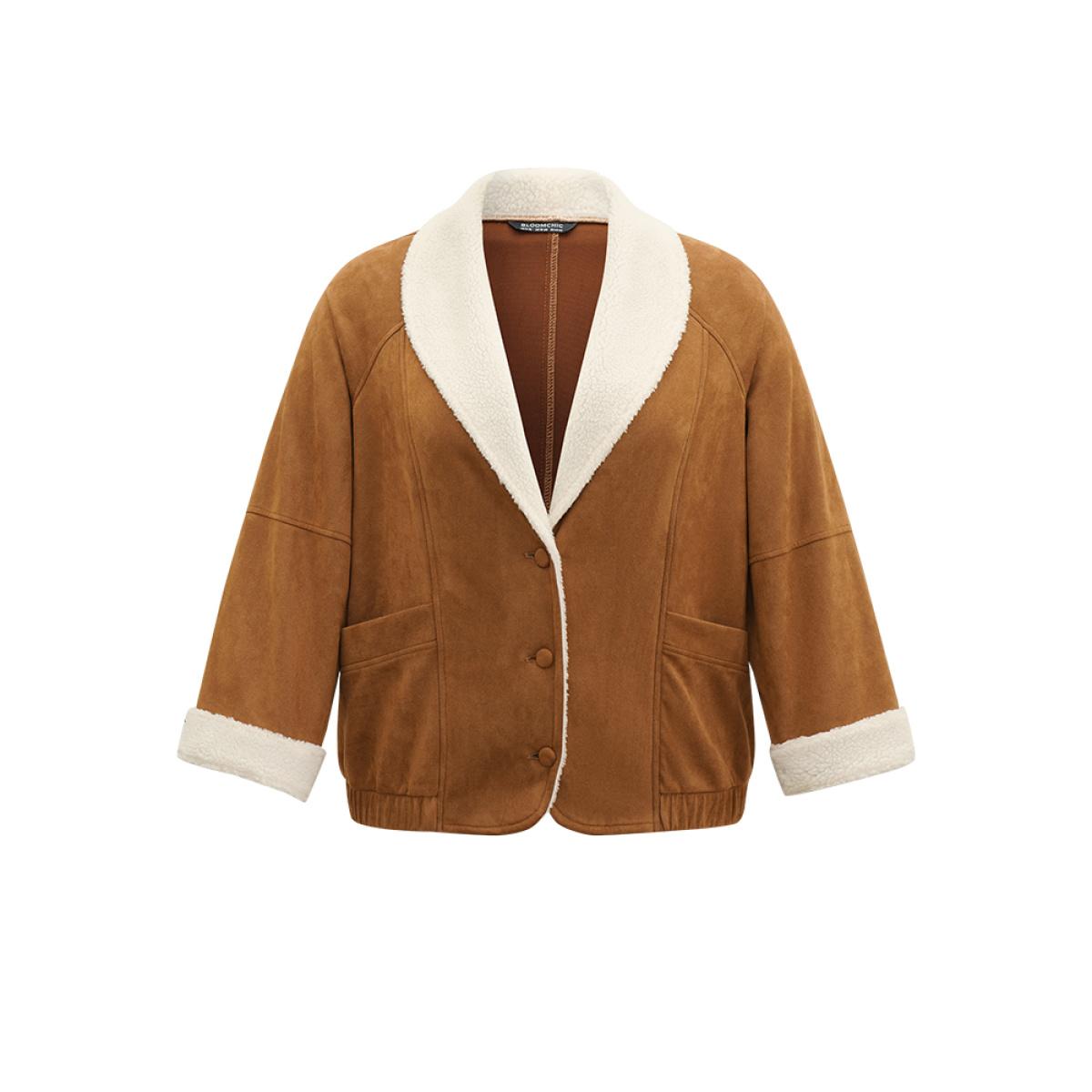 Plus Size Contrast Lapel Collar Patched Pocket Jacket Women Bronze Contrast Pocket Dailywear Jackets BloomChic 14-16/1X Product Image