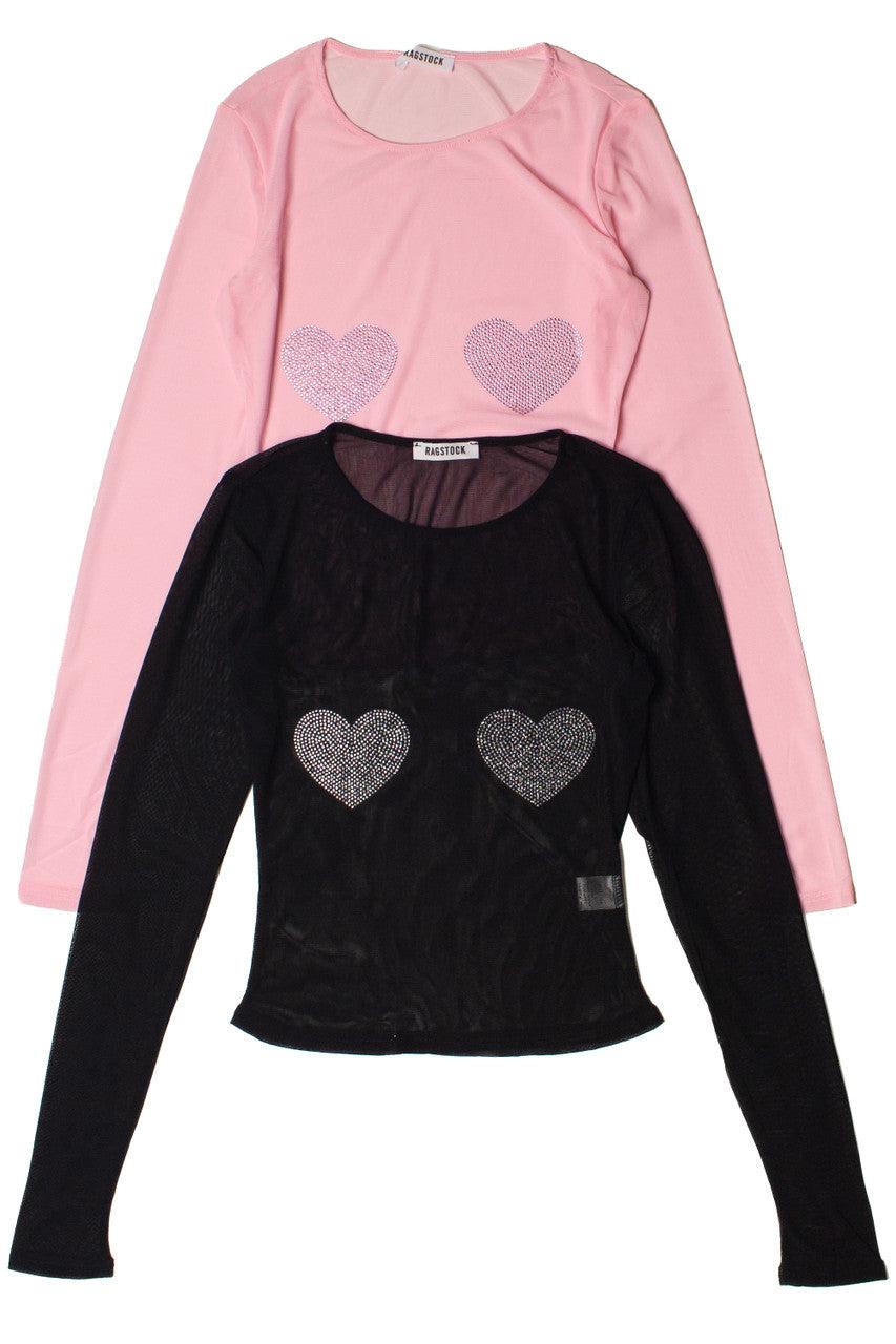 Crystal Hearts Mesh Long Sleeve Top Product Image