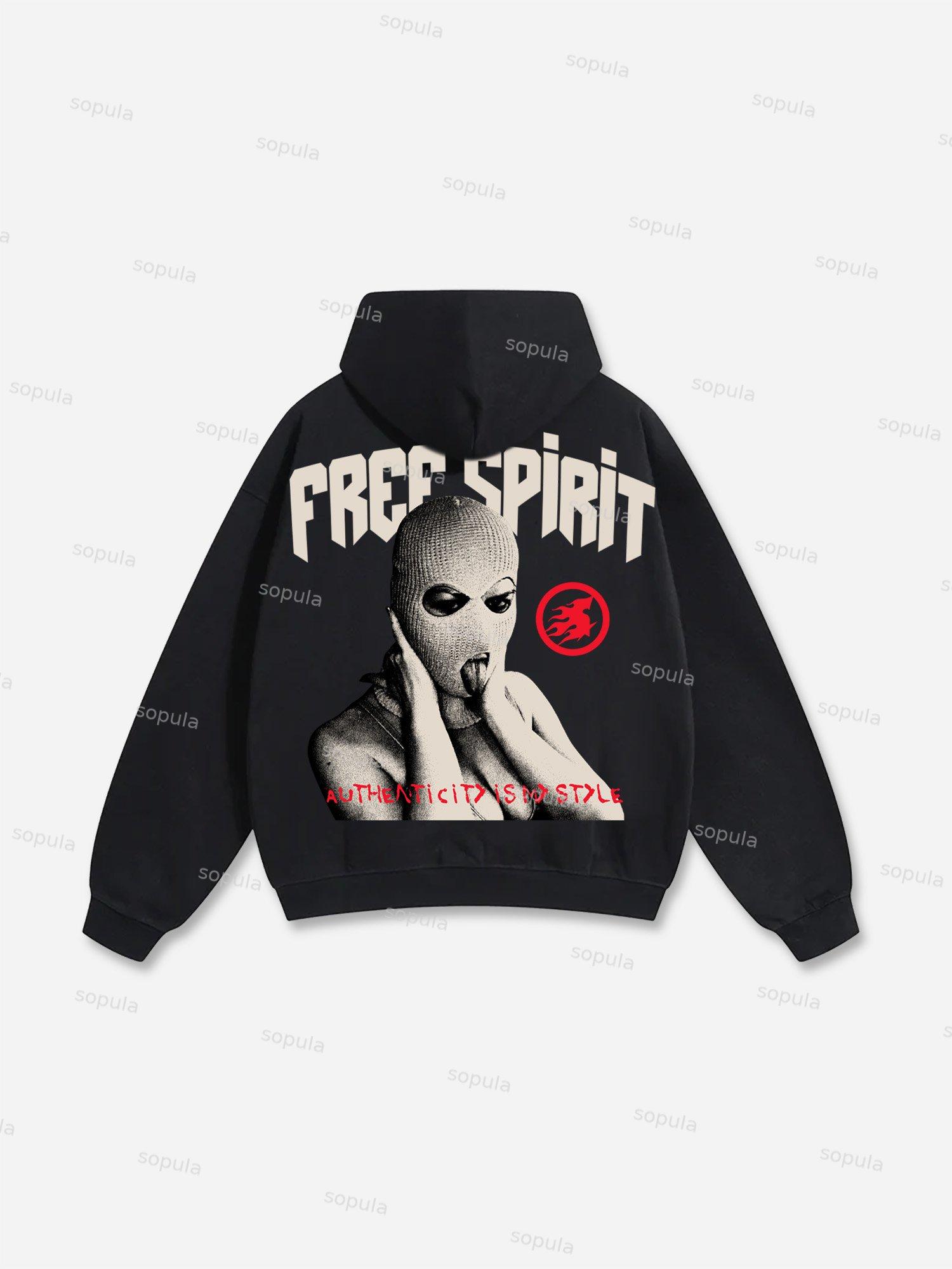 Free Spirit Mask Lips Graphic Cotton Hoodie Product Image