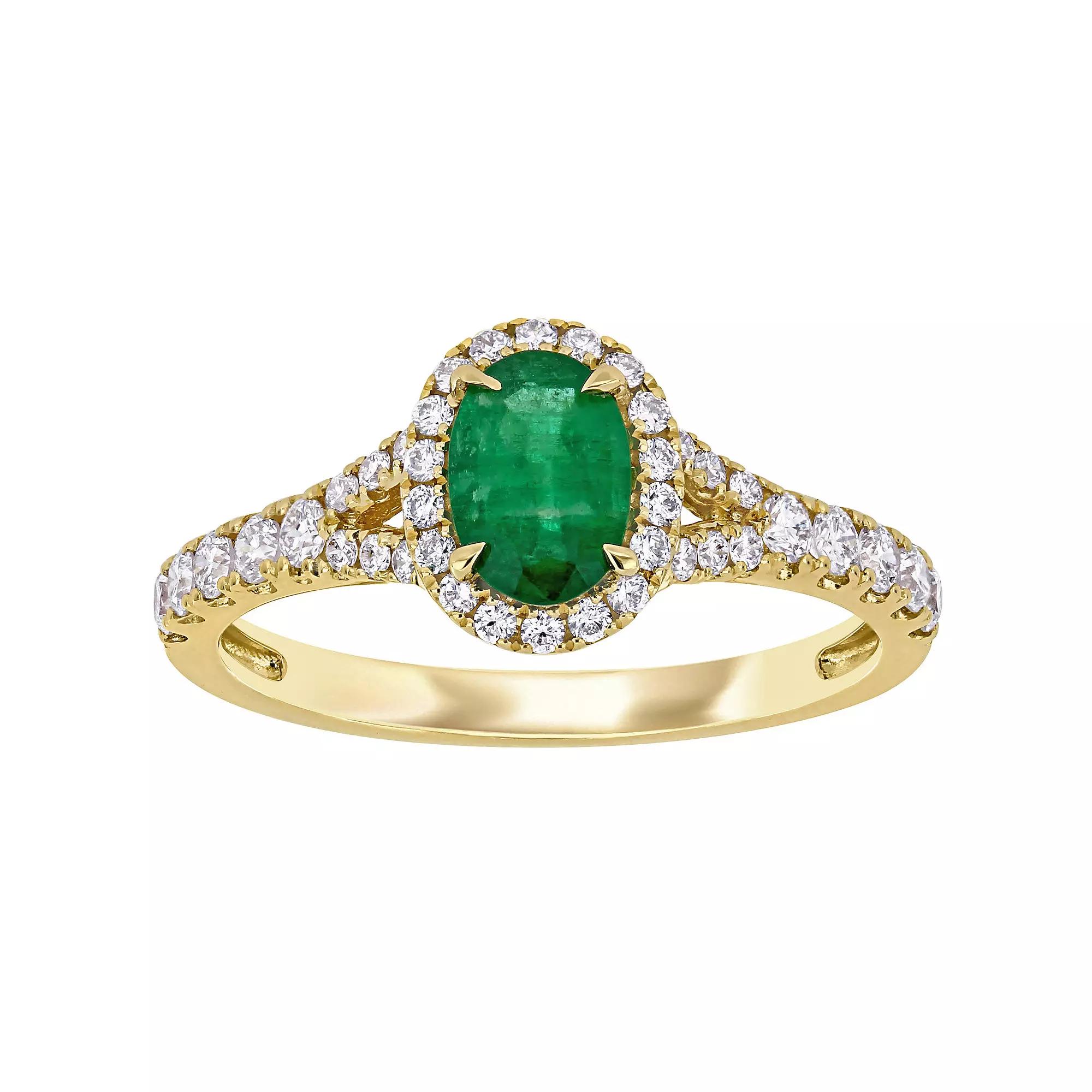 Stella Grace 14k Gold Emerald & 3/8 Carat T.W. Diamond Oval Halo Ring, Womens Product Image