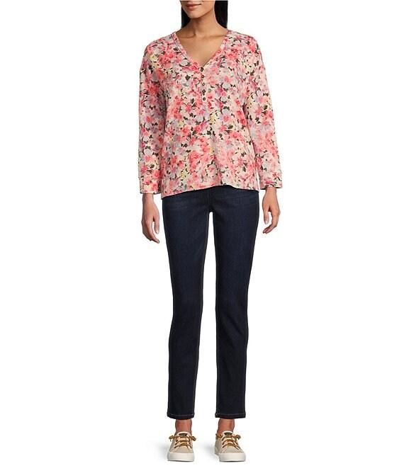 Westbound Floral Burst Long Sleeve Henley Neck Top Product Image