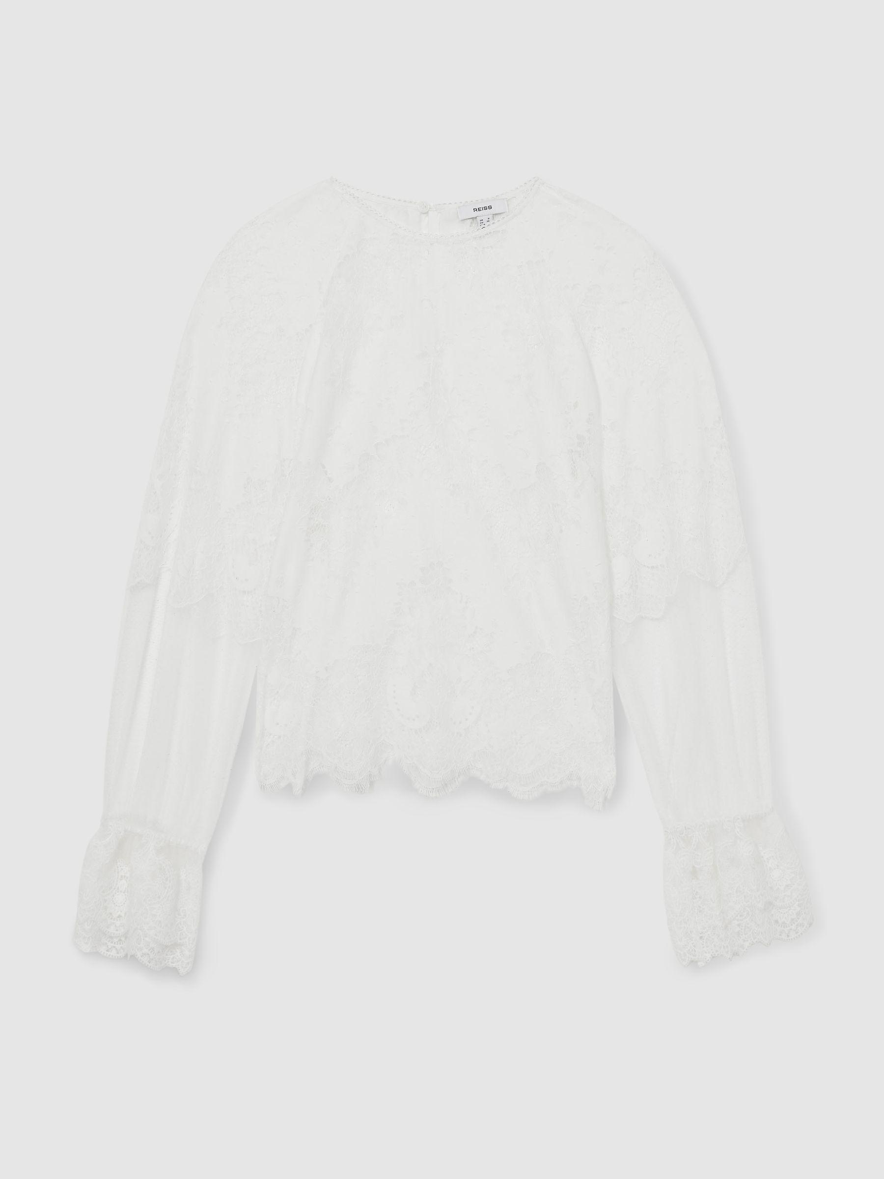 Lace Flared-Cuff Blouse in Ivory Product Image