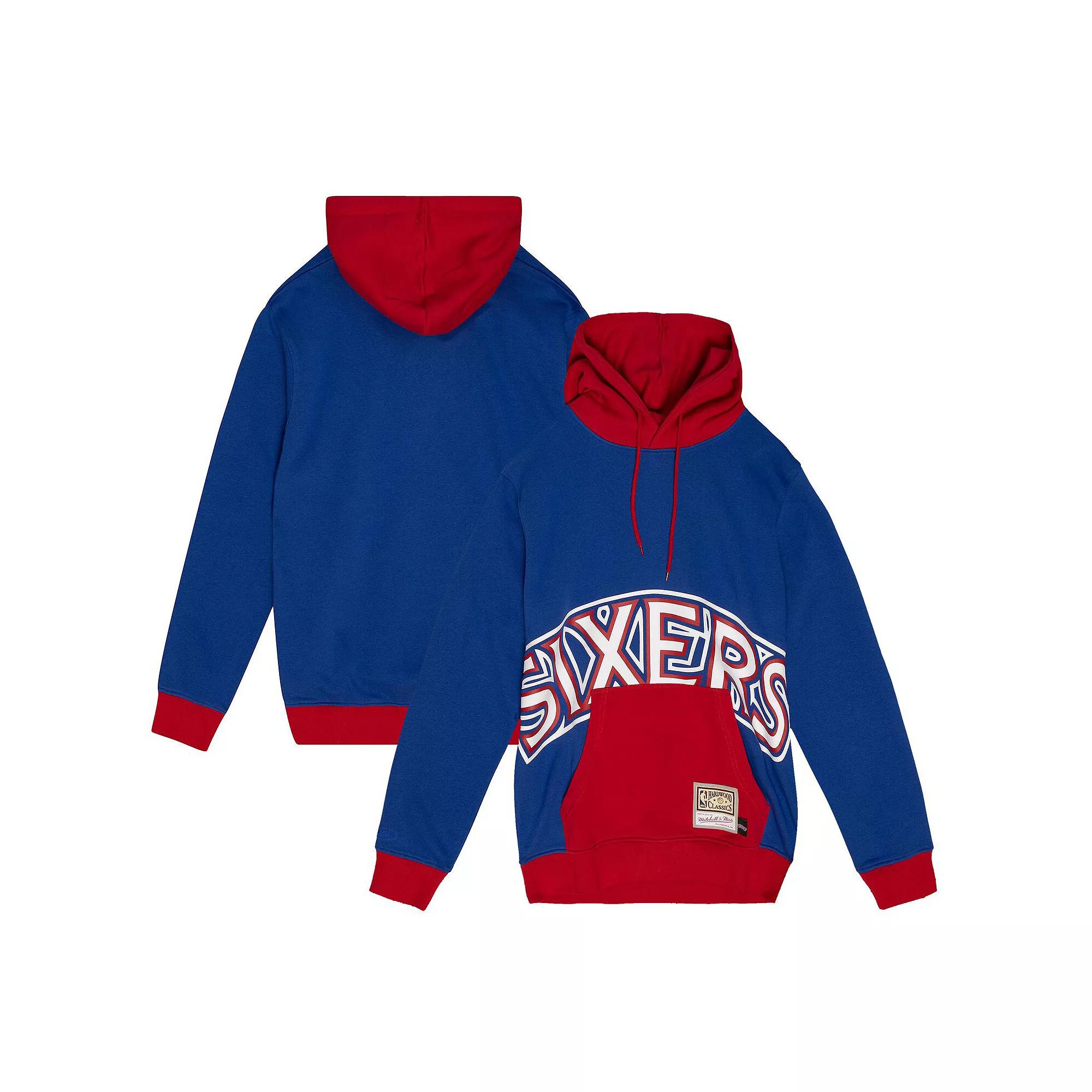 Men's Mitchell & Ness  Royal Philadelphia 76ers Hardwood Classics Big Face 5.0 Pullover Hoodie, Size: Medium, 76r Blue Product Image