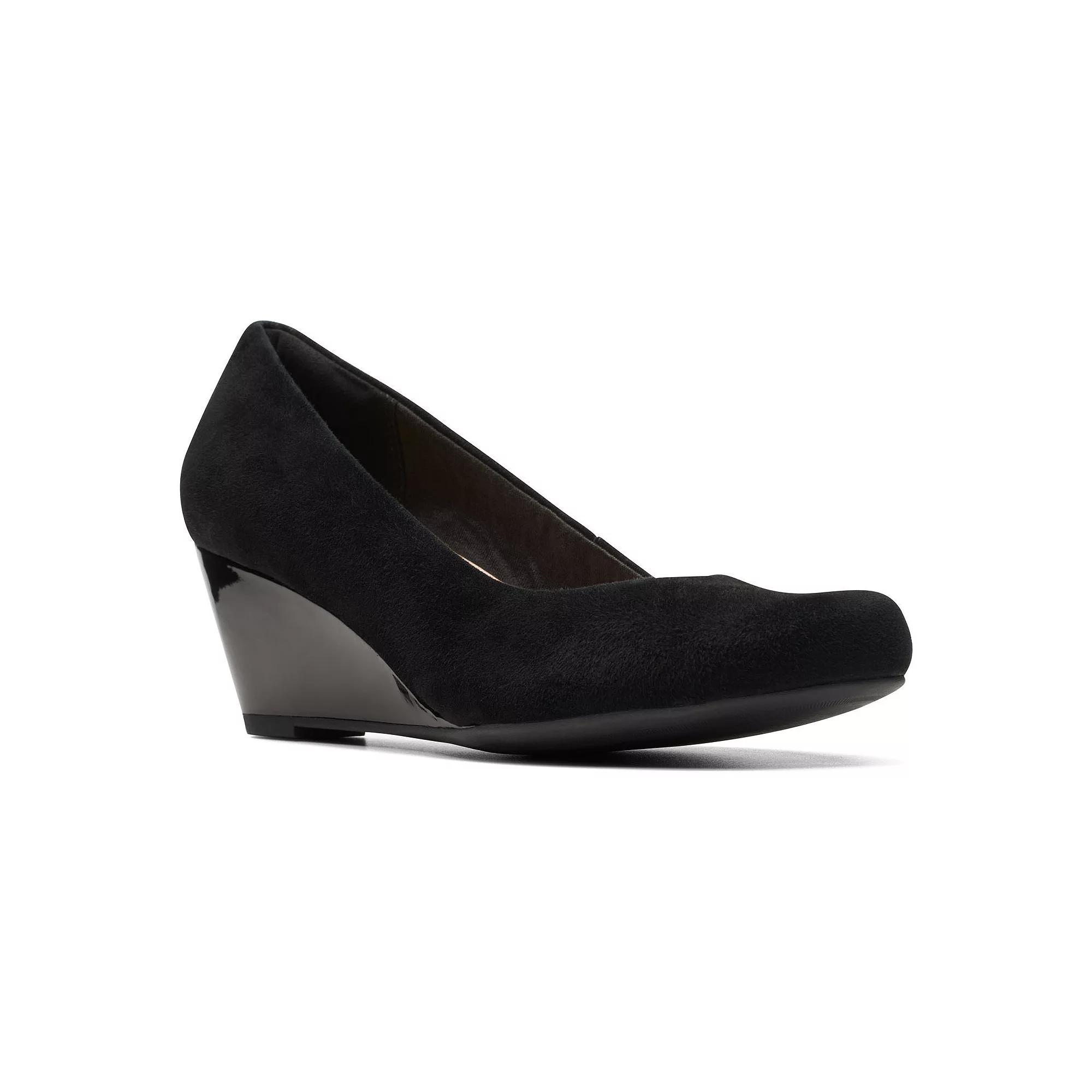 Clarks® Flores Tulip Women's Suede Wedges, Size: 9, Black Product Image