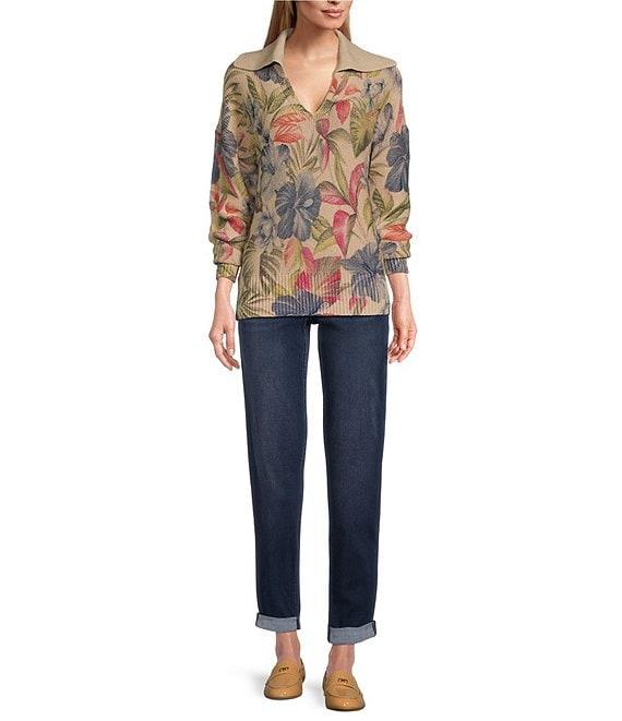 Tommy Bahama La Botanica Knit Tropical Print Johnny Collar Long Sleeve Sweater Product Image