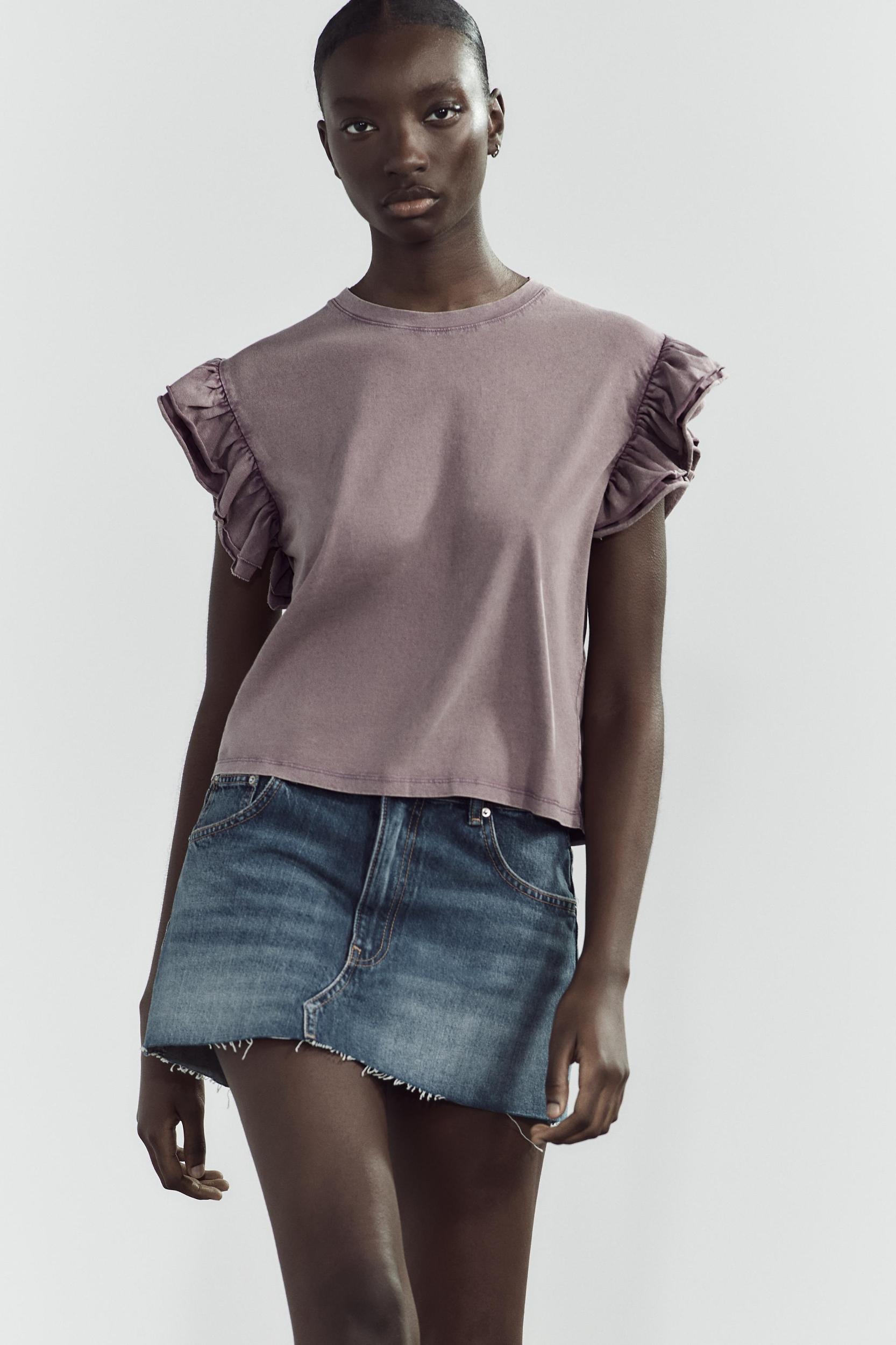 WASHED EFFECT RUFFLE T-SHIRT Product Image