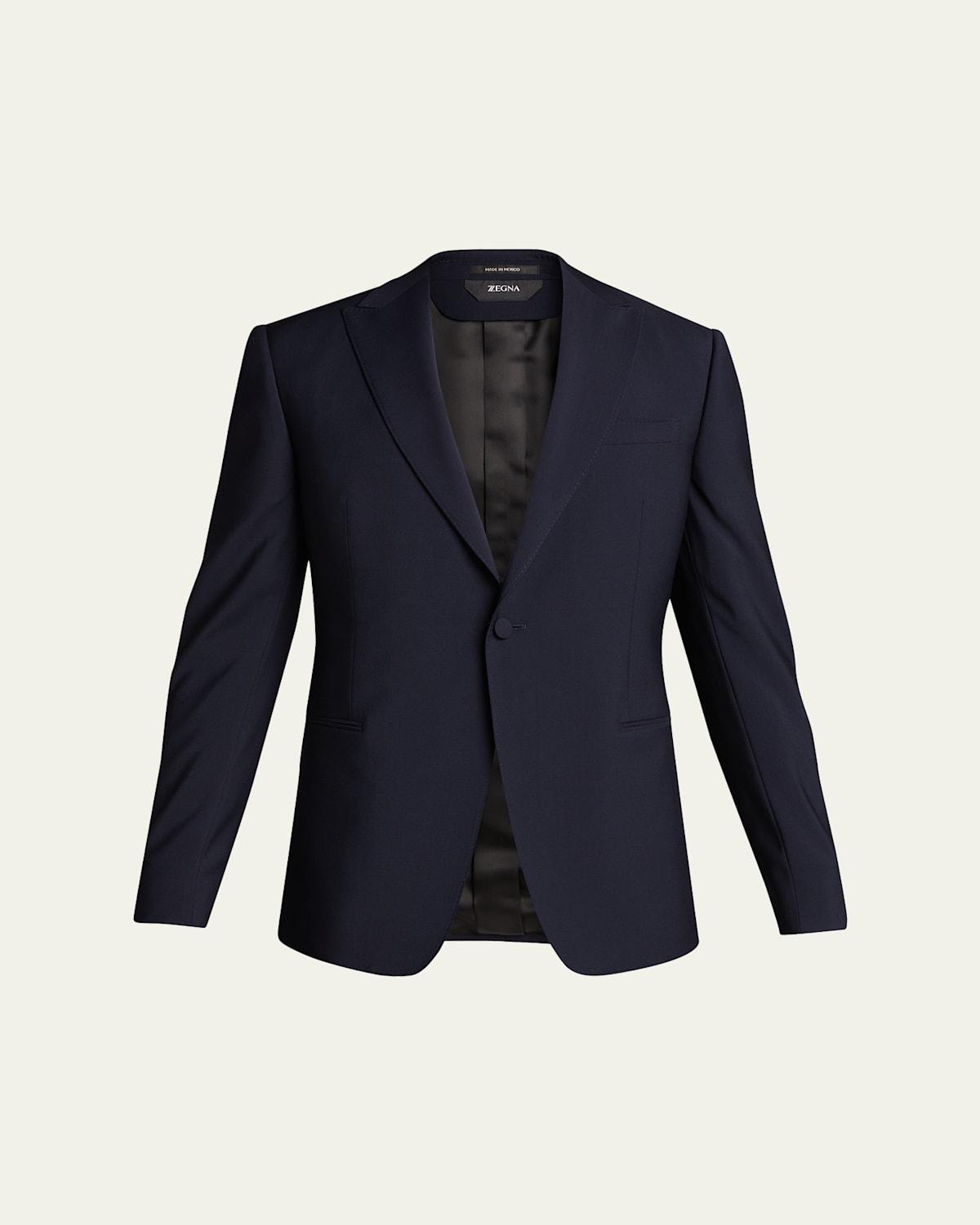 Mens Solid Wool Peak-Lapel Tuxedo Product Image