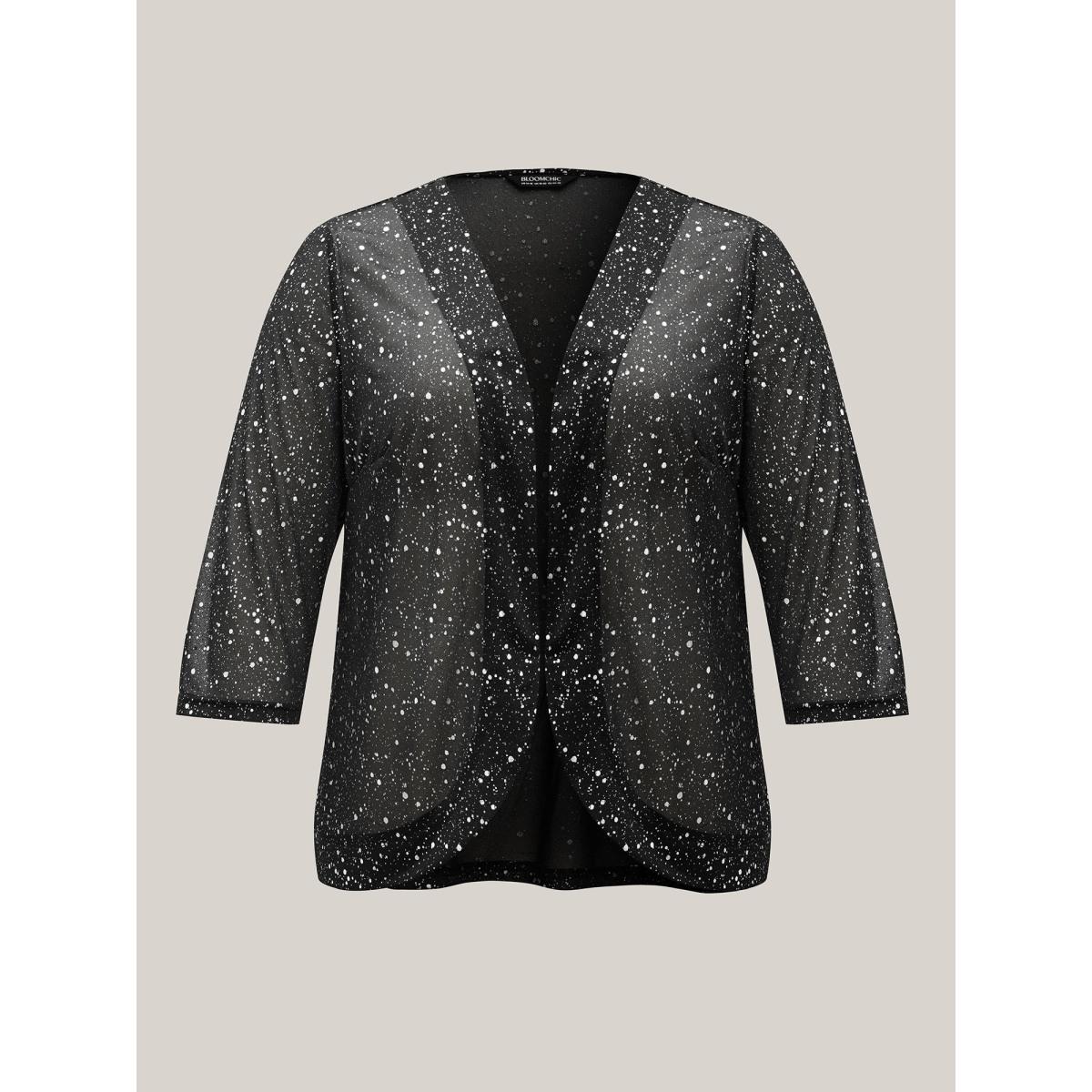 Plus Size Shimmery Sheer Textured Open-Front Kimono Women Black Elegant Texture Everyday Kimonos BloomChic 14-16/1X Product Image
