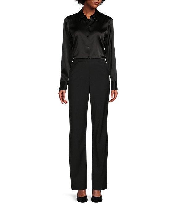 Antonio Melani Yana Button Front Point Collar Long Sleeve Stretch Silk Charmeuse Blouse Product Image