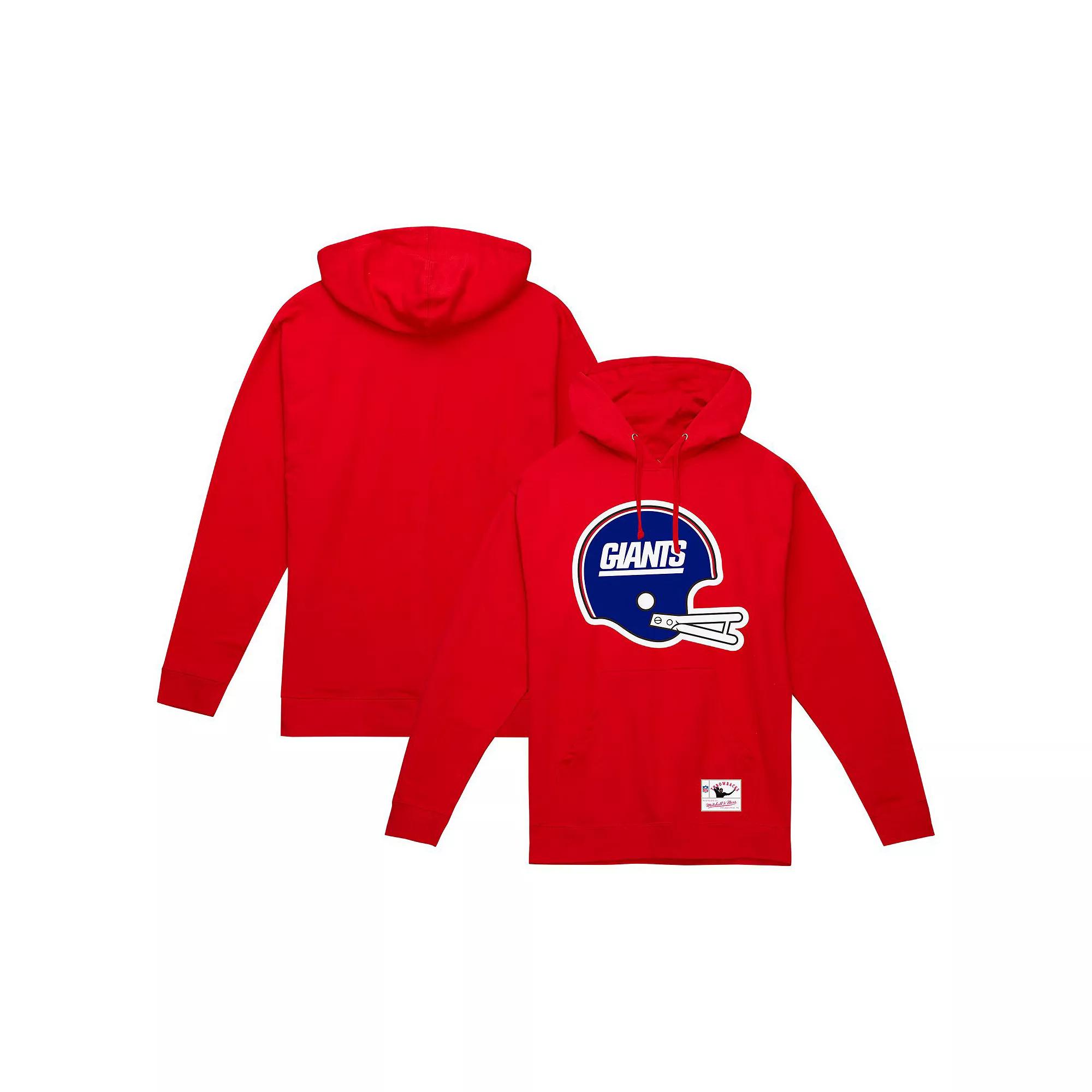 Men's Mitchell & Ness Red New York Giants Helmet Logo Vintage Pullover Hoodie, Size: Medium Product Image
