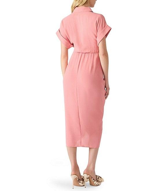 Steve Madden Tori Point Collar Neck Short Sleeve Button Front Midi Dress Product Image