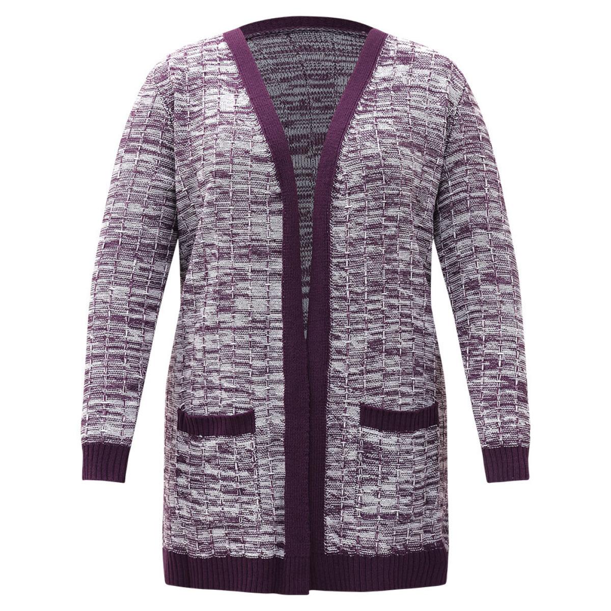 Plus Size Heather Split Side Patched Pocket Cardigan Eggplant Women Casual Loose Long Sleeve Dailywear Cardigans BloomChic 26/4X Product Image