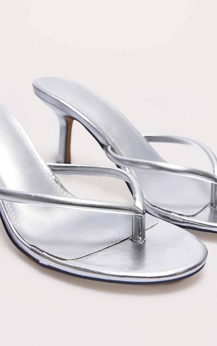Silver Pu Round Toe Thong Mid Heeled Mules Product Image