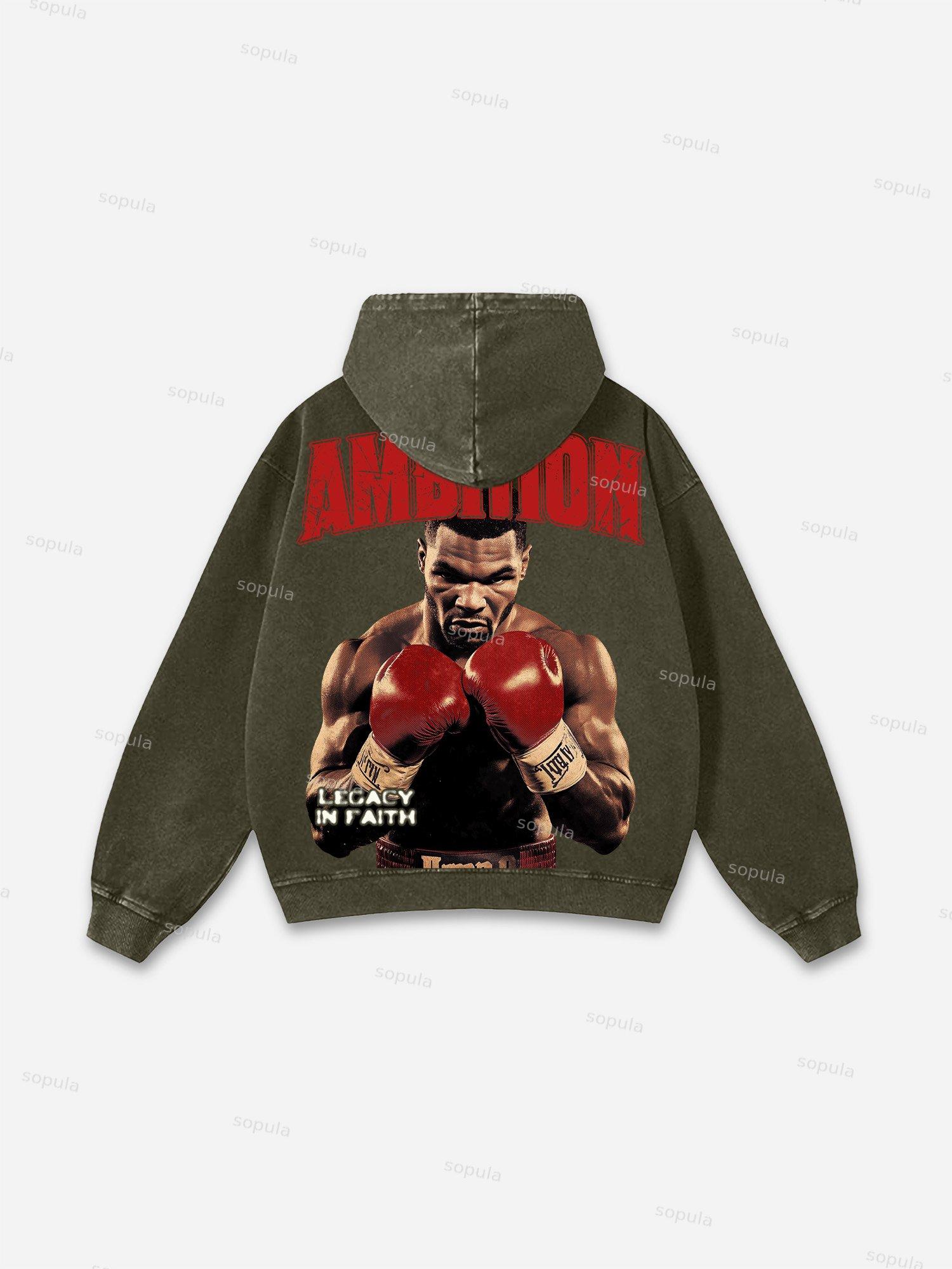 Ambition Legendary Boxer Portrait Graphic Washed Hoodie Product Image