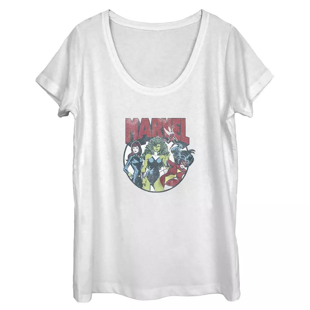 Juniors' Marvel Women Group Circle Shot Scoop Neck Graphic Tee, Girl's, Size: Medium, White Product Image