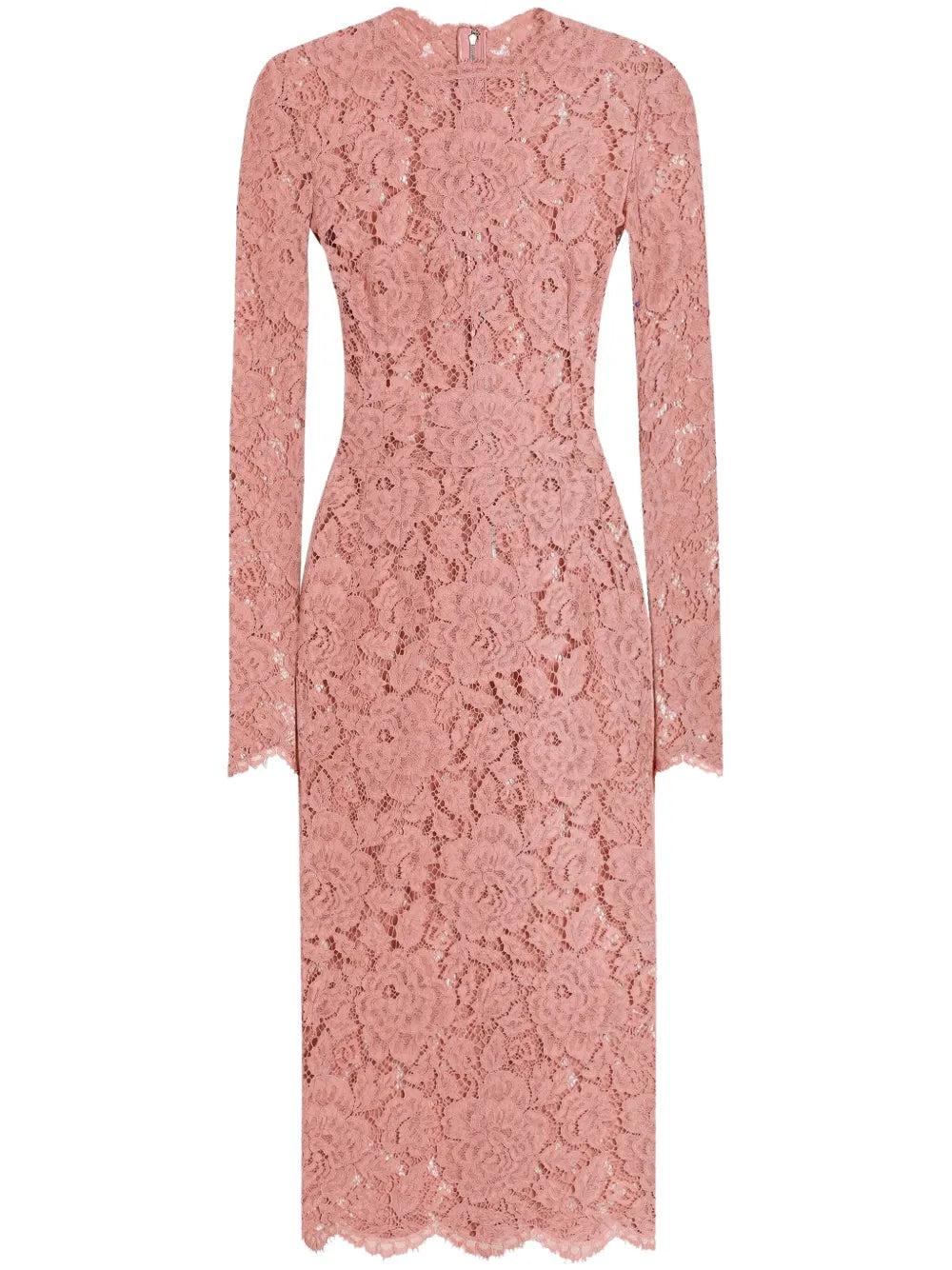 DOLCE & GABBANA Pink Lace Tube Longuette Dress Product Image