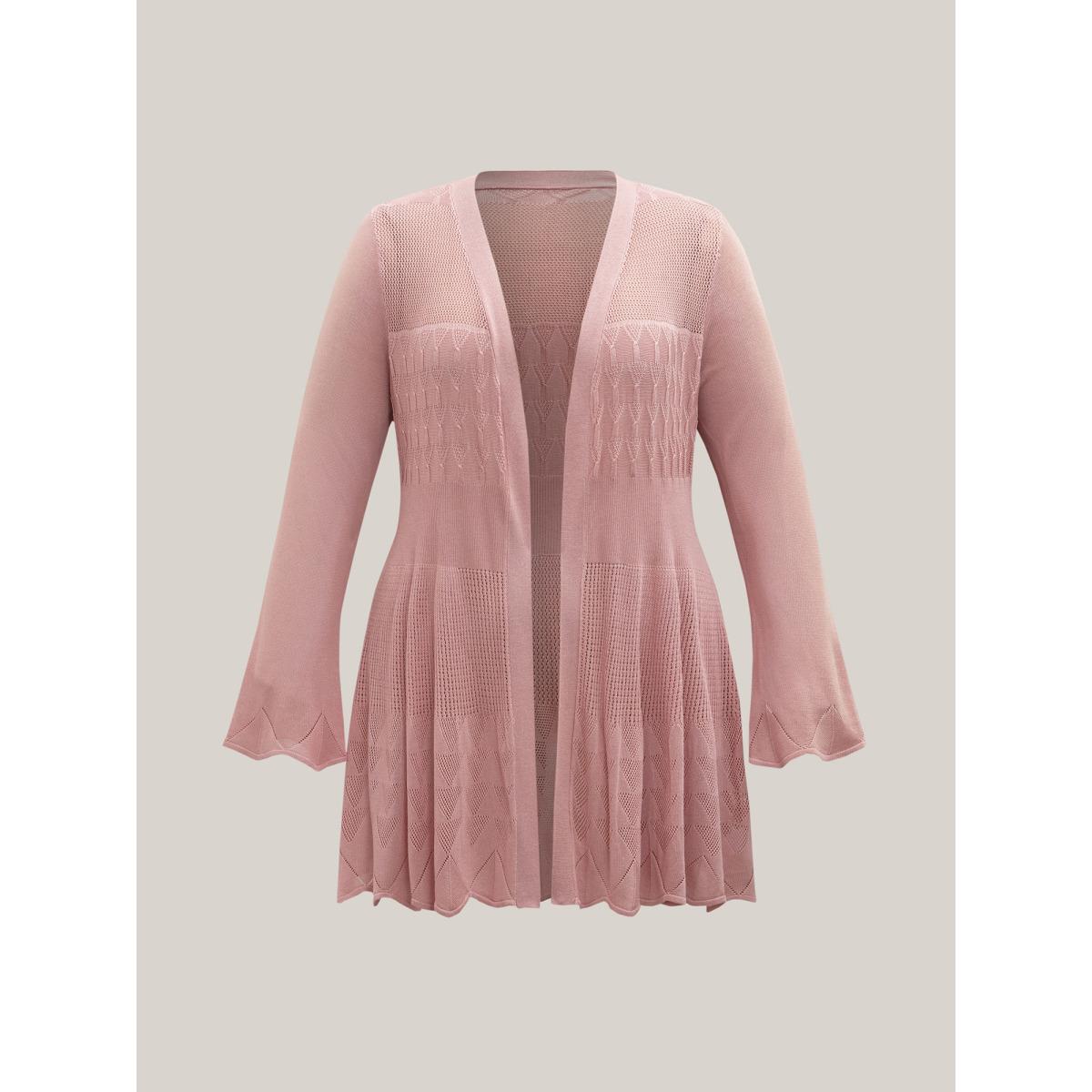 Plus Size Cut-Out Textured Open-Front Knit Cardigan Crepe Women Casual Loose Long Sleeve Everyday Cardigans BloomChic 28/5X Product Image