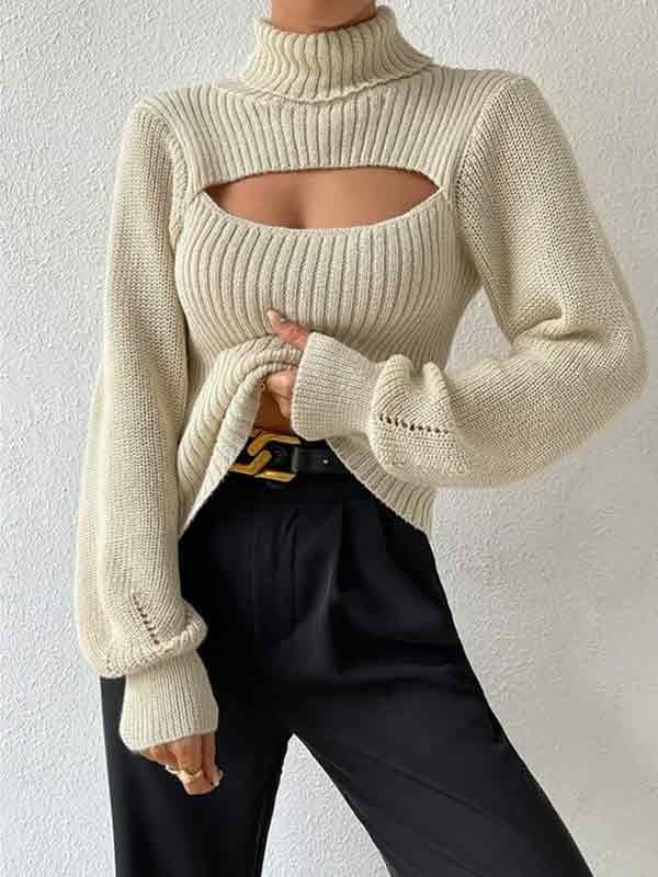 Solid Cutout High Neck Sweater Product Image