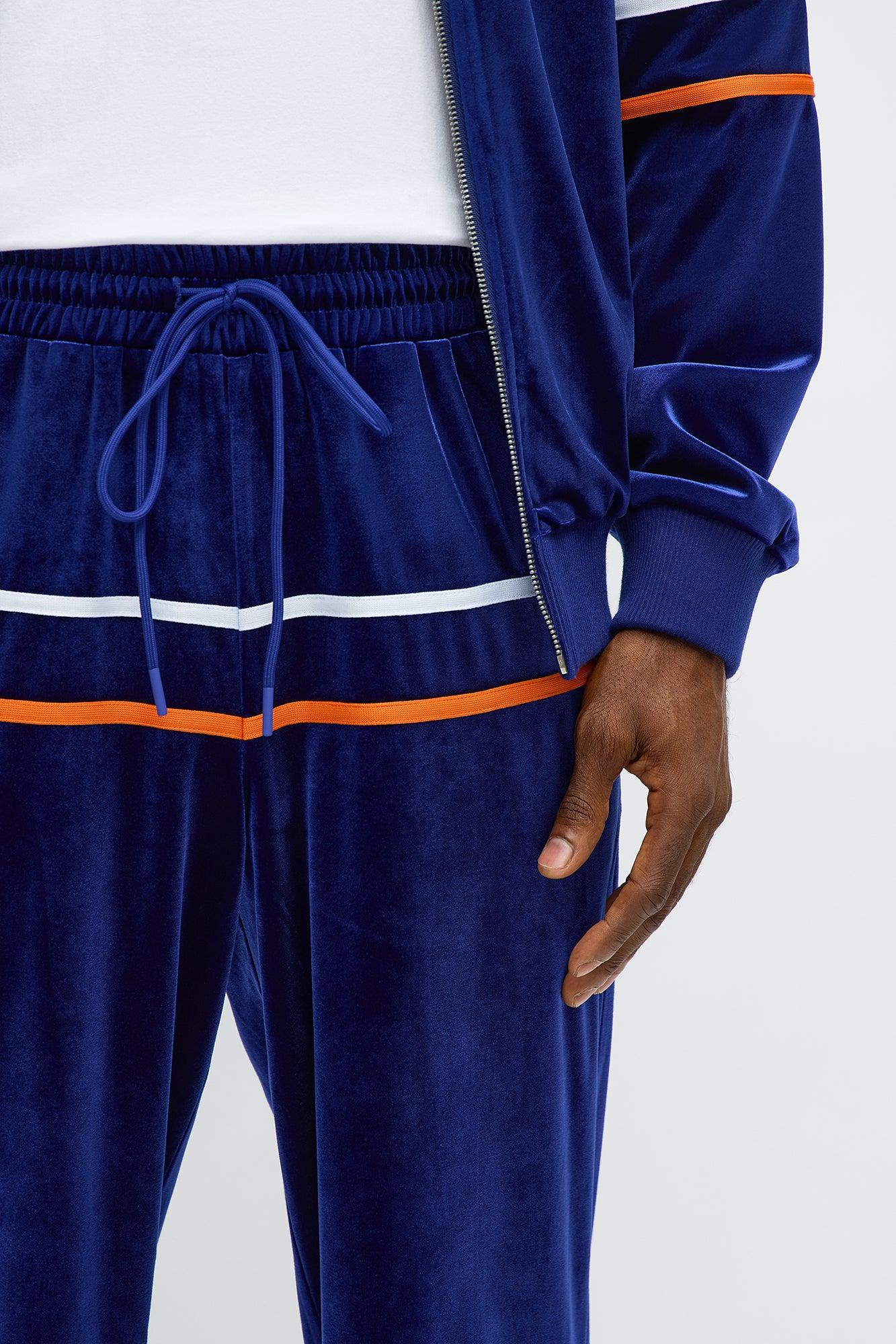 Velour Piped Courtside Straight Track Pant - Navy Product Image