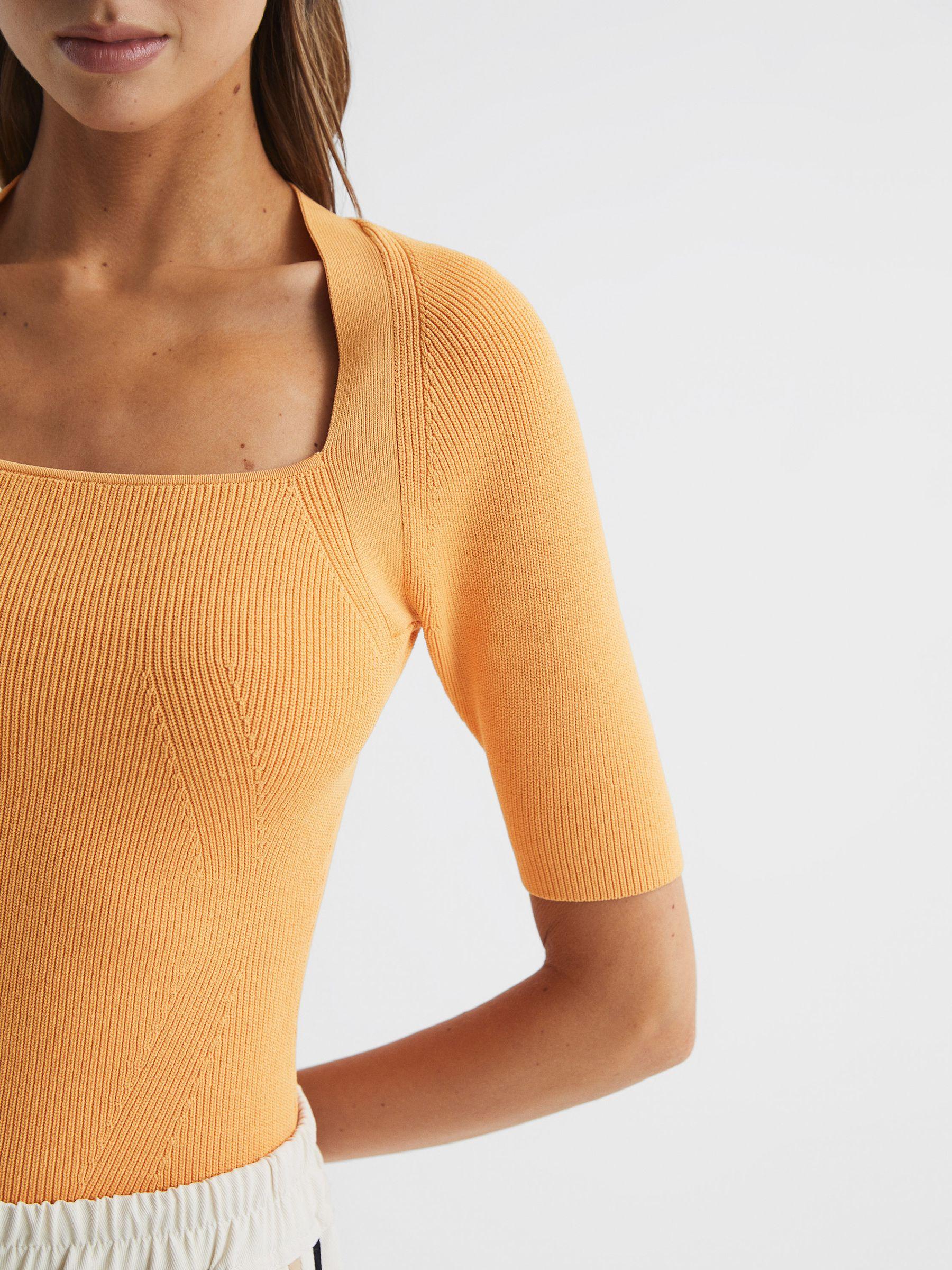 Square Neck Ribbed Top in Orange Product Image