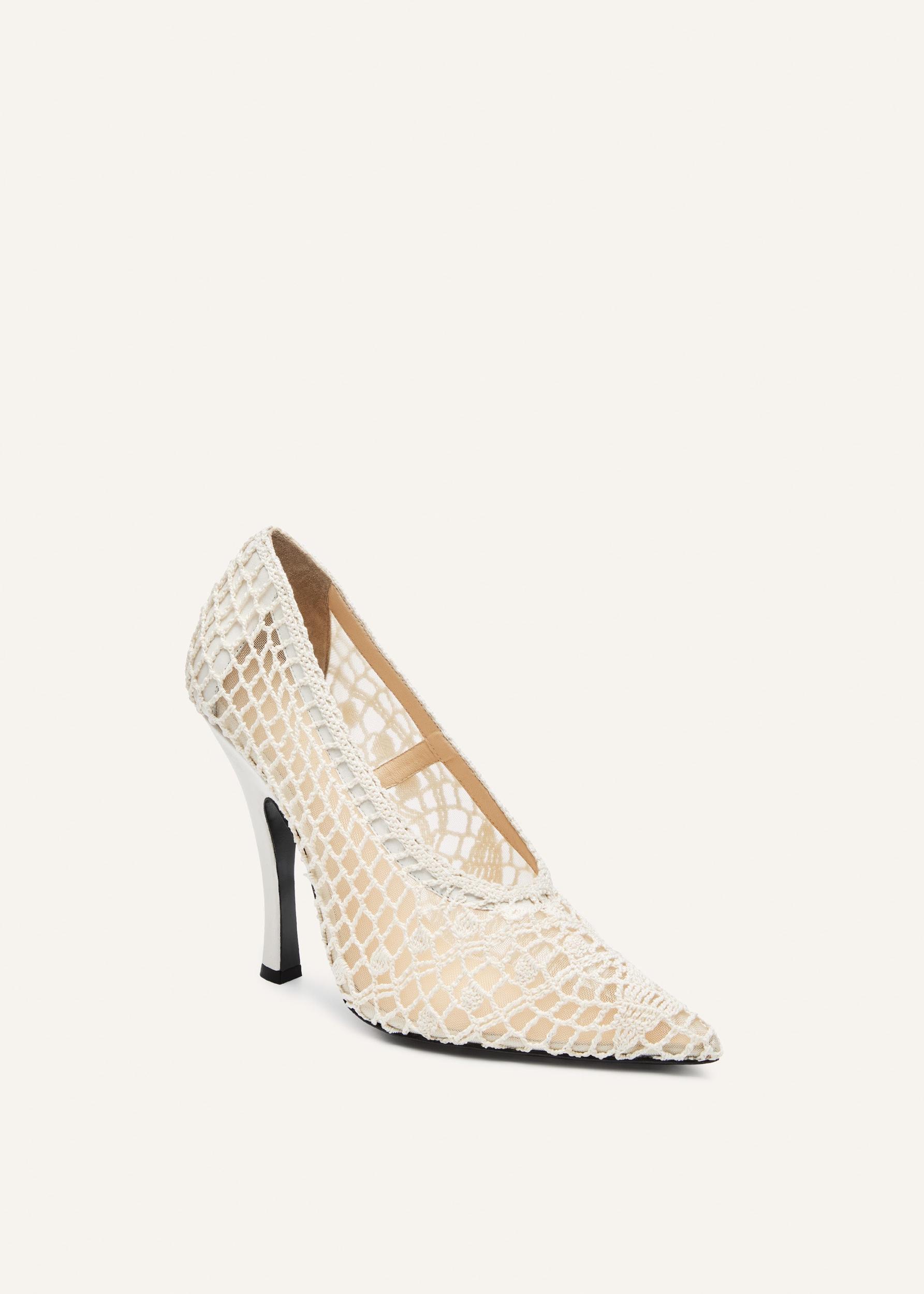 Sculptural crochet pumps in cream Product Image