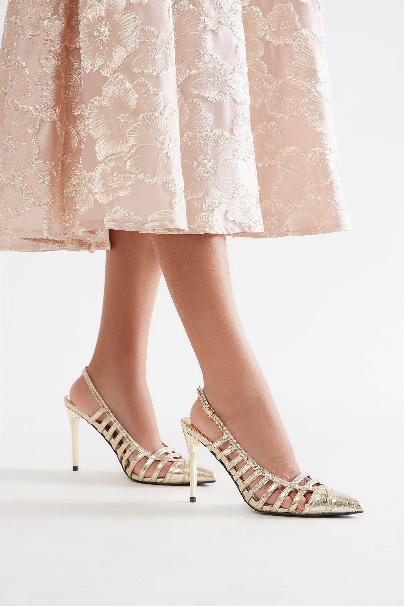 Jagged Croc Slingback Pumps - Gold Product Image