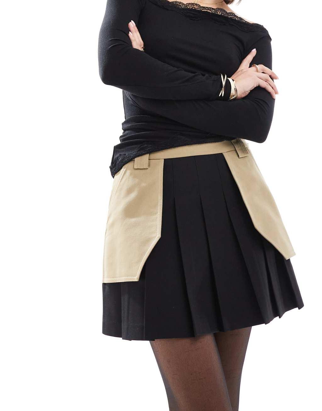 ASOS DESIGN tailored pleated mini skirt in stone Product Image