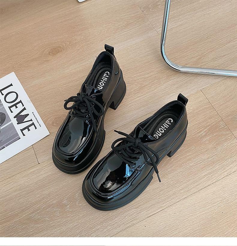 Block Heel Platform Lace Up Oxfords Product Image