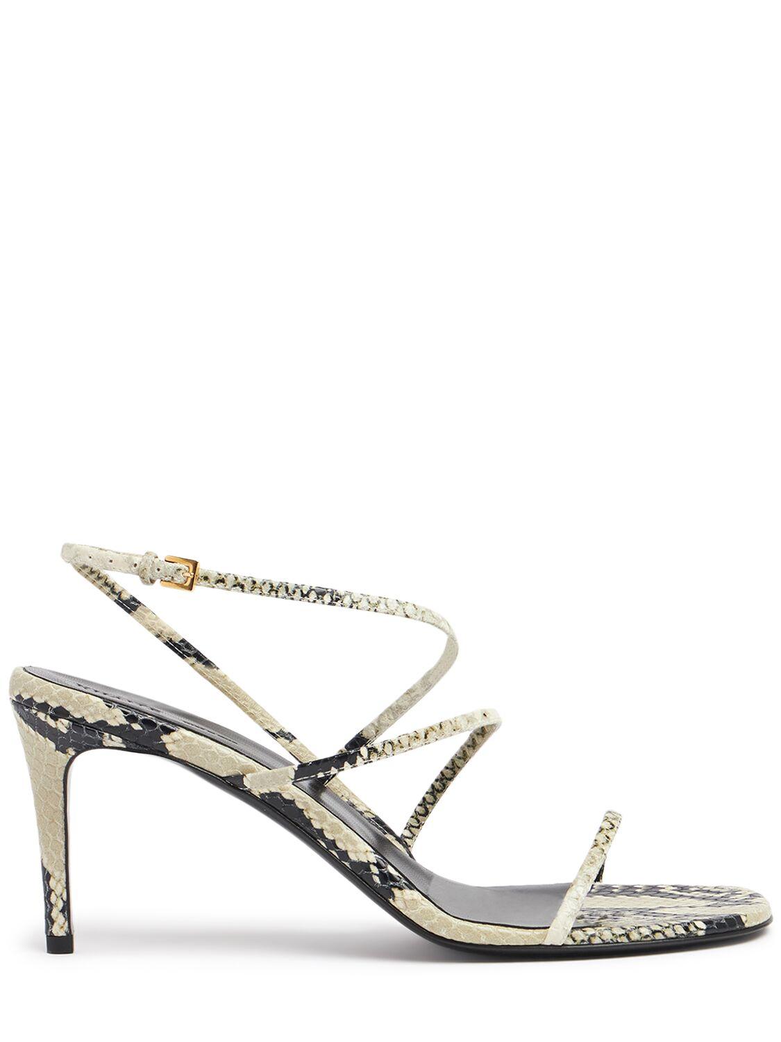 KHAITE Loop Snake-effect Leather Sandals In Beige Comb Product Image