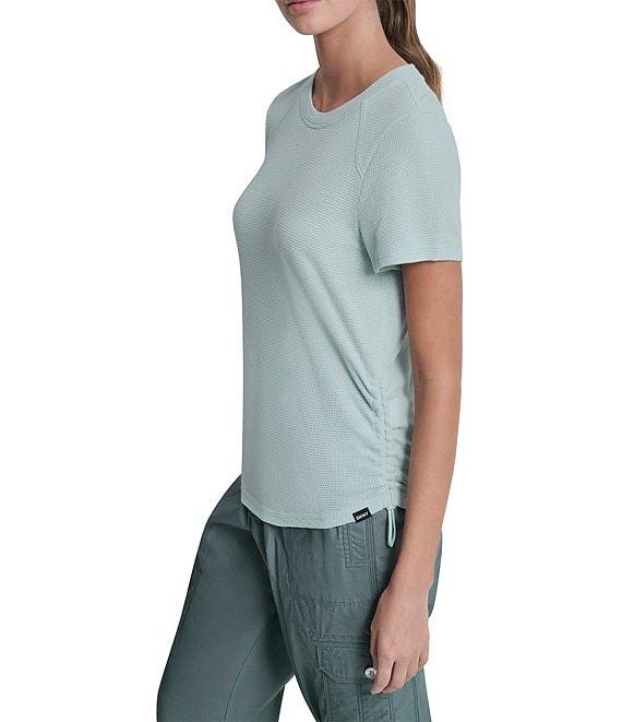 DKNY Sport By Donna Karan Overtime Mesh Crew Neck Short Sleeve Bungee Ruched Tee Product Image