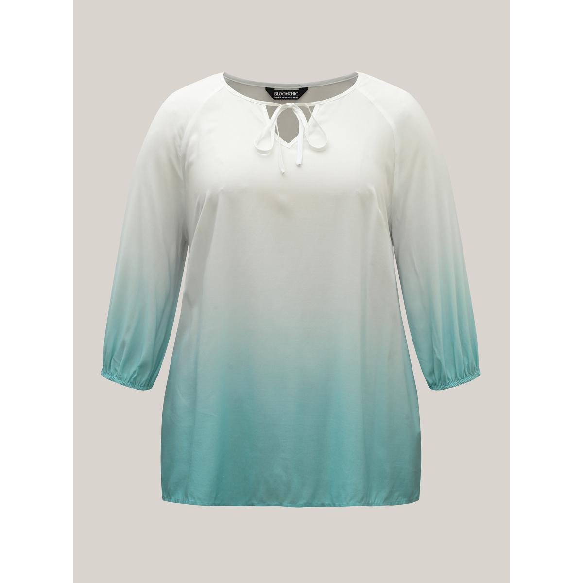 Plus Size Malachitegreen Tie-Dye Rayon Neck Tie Blouse Women Resort Elbow-length sleeve V-neck Vacation Blouses BloomChic 18-20/2X Product Image