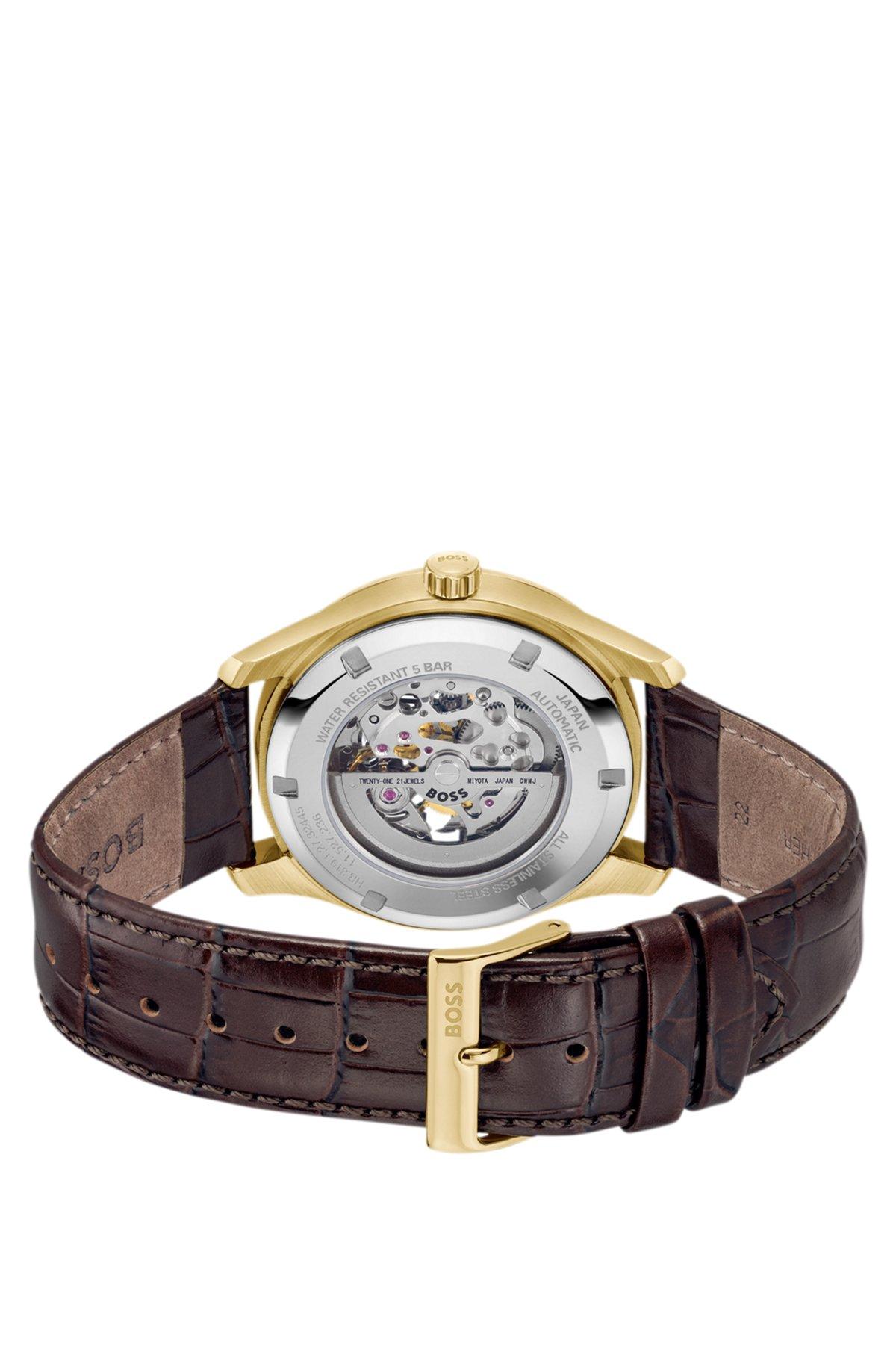 BOSS - Gold-tone automatic watch with skeleton dial Product Image