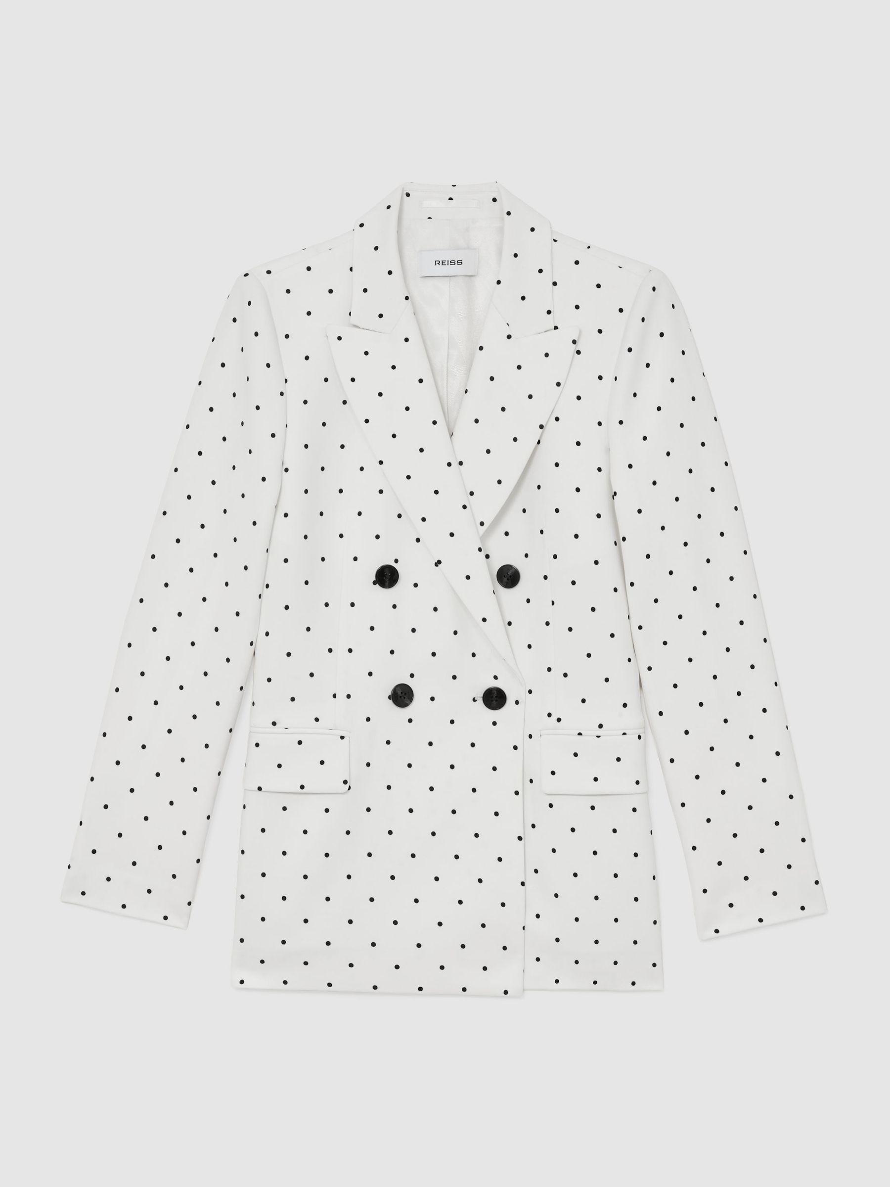 Polka-Dot Double-Breasted Suit Blazer in White/Navy Product Image