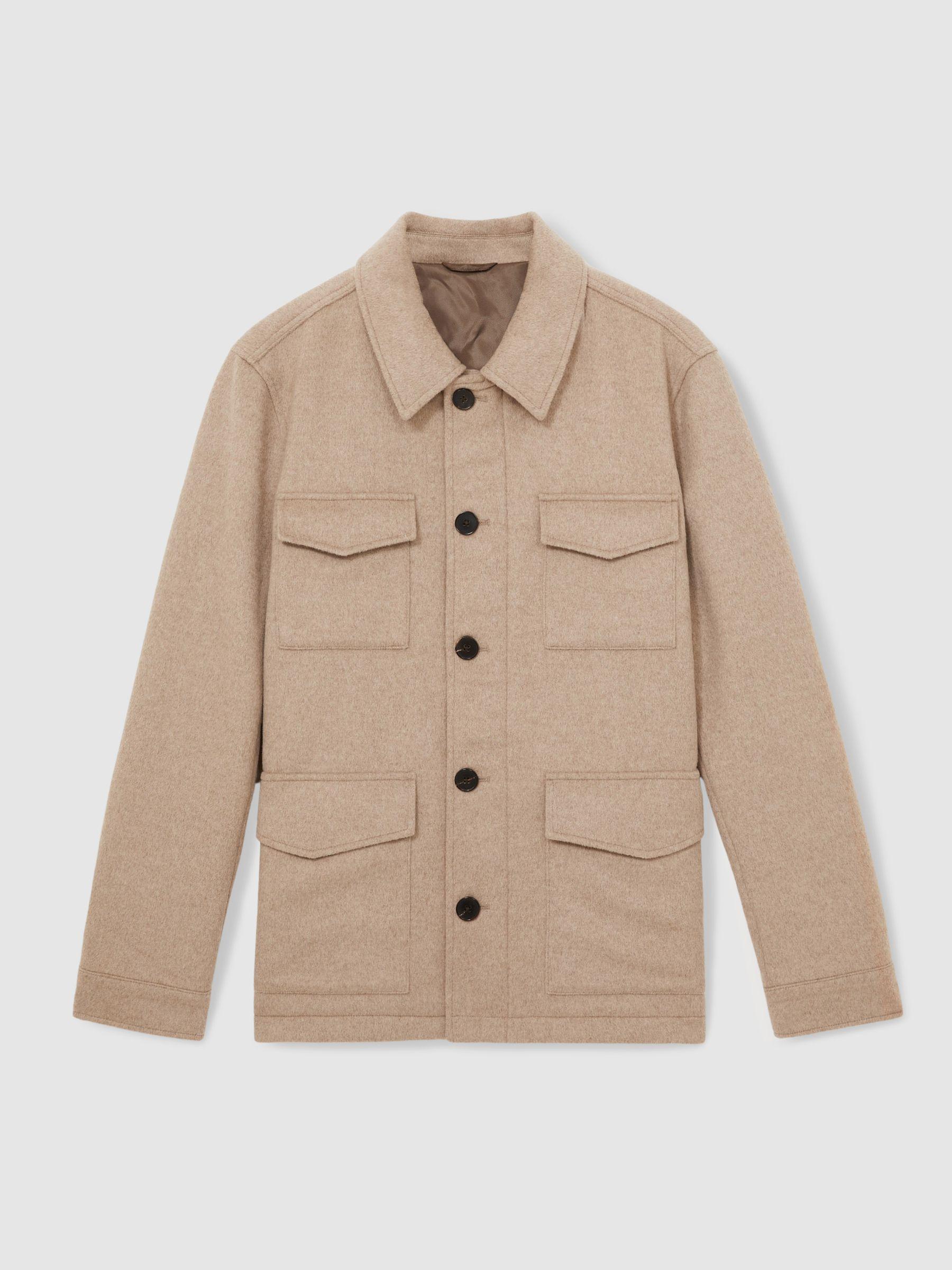 Wool-Blend Zip-Through Four-Pocket Jacket in Oatmeal Melange Product Image