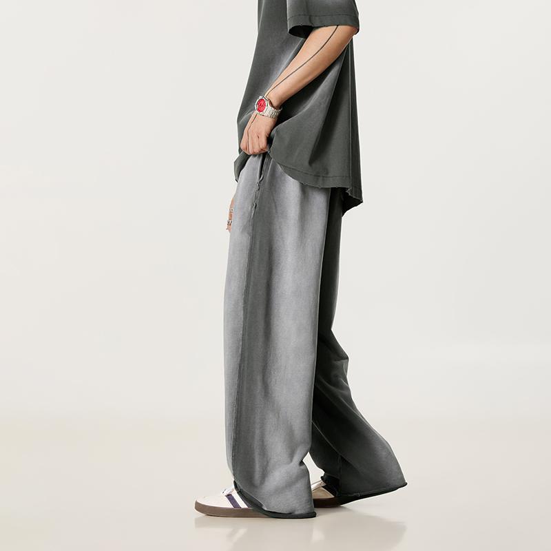 Vintage Washed Ragged-hem Wide-leg Sweatpants Product Image