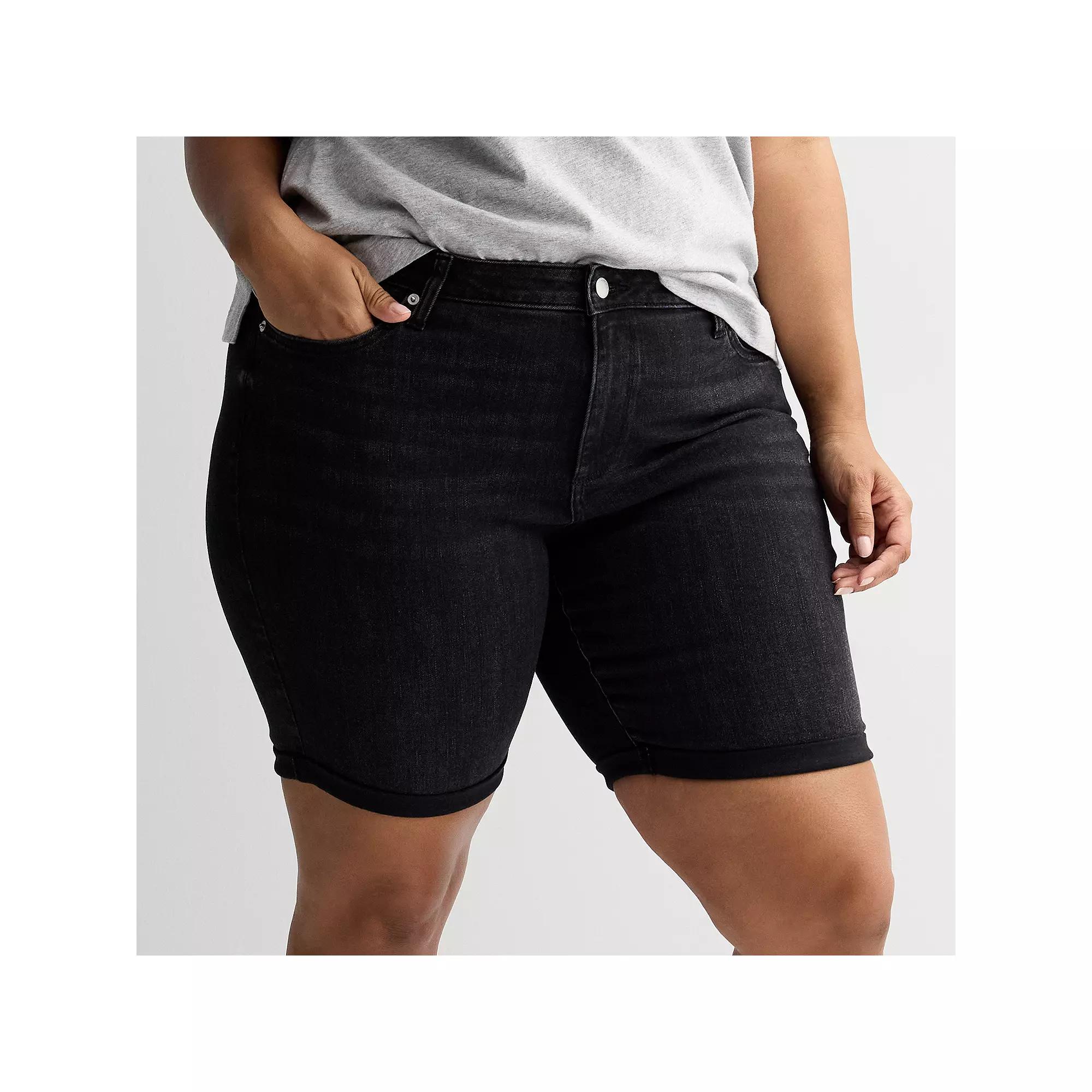 Plus Size Sonoma Goods For Life Roll Cuff Denim Bermuda Shorts, Womens Product Image