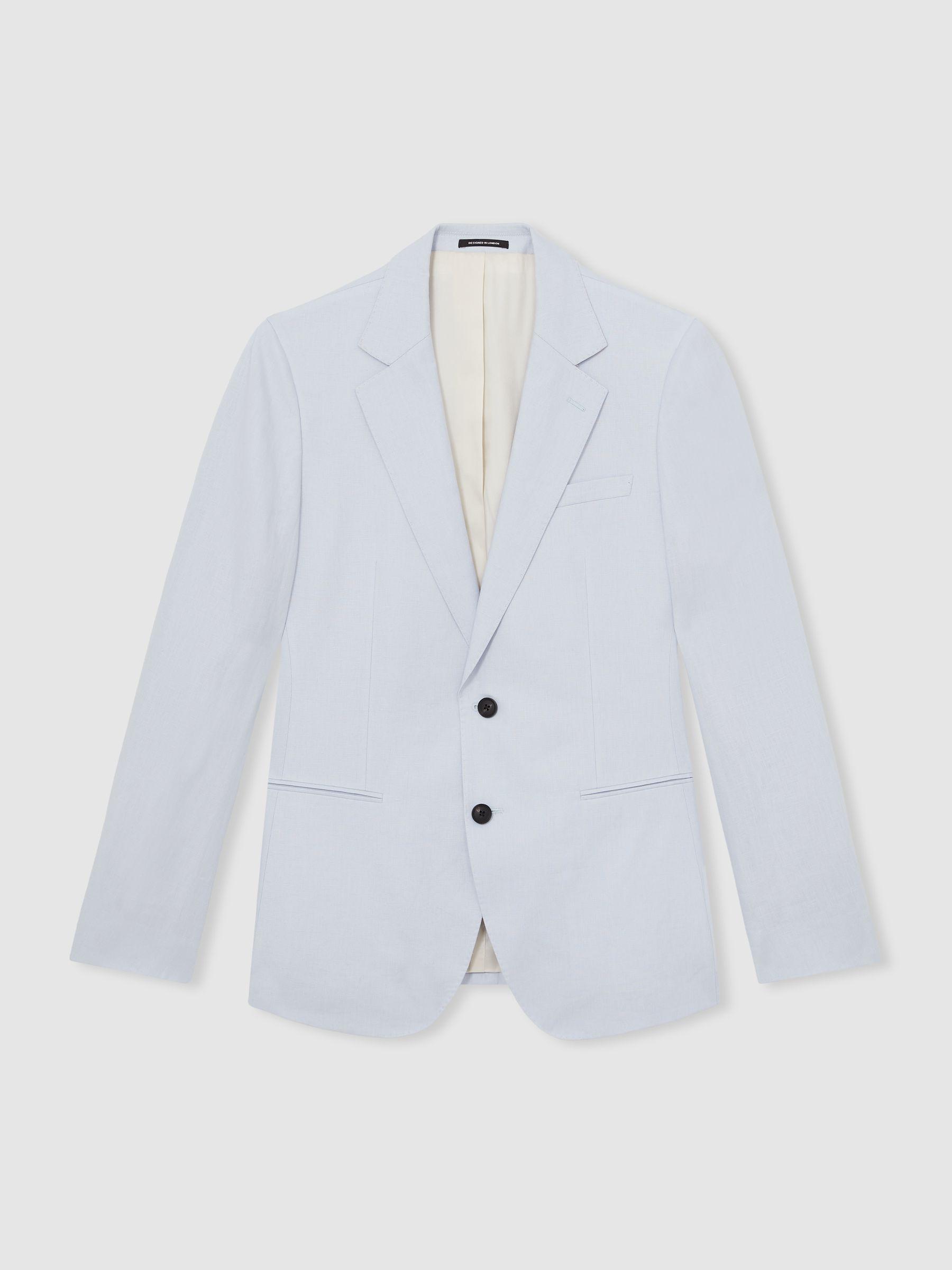 Slim Fit Single Breasted Linen Blazer in Soft Blue Product Image