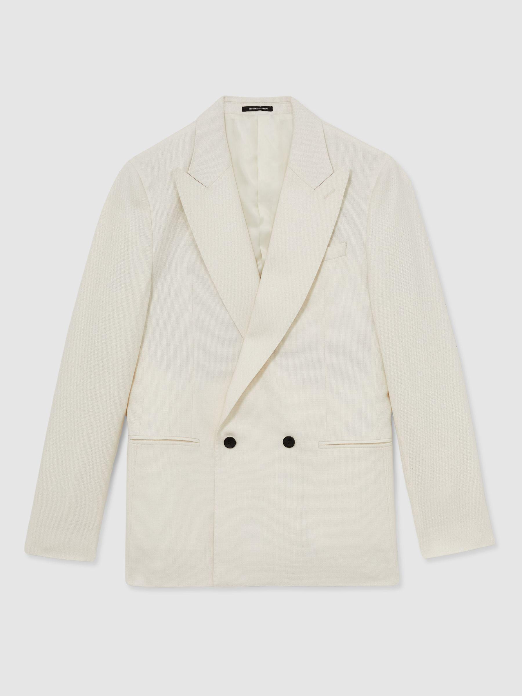 Regular-Fit Double-Breasted Sharkskin Wool-Blend Suit Blazer in Charcoal Grey Product Image