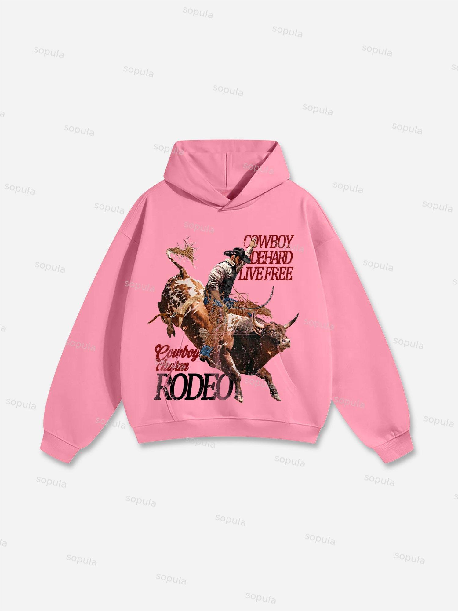 Rodeo Cowboy Charm Print Cotton Hoodie Product Image