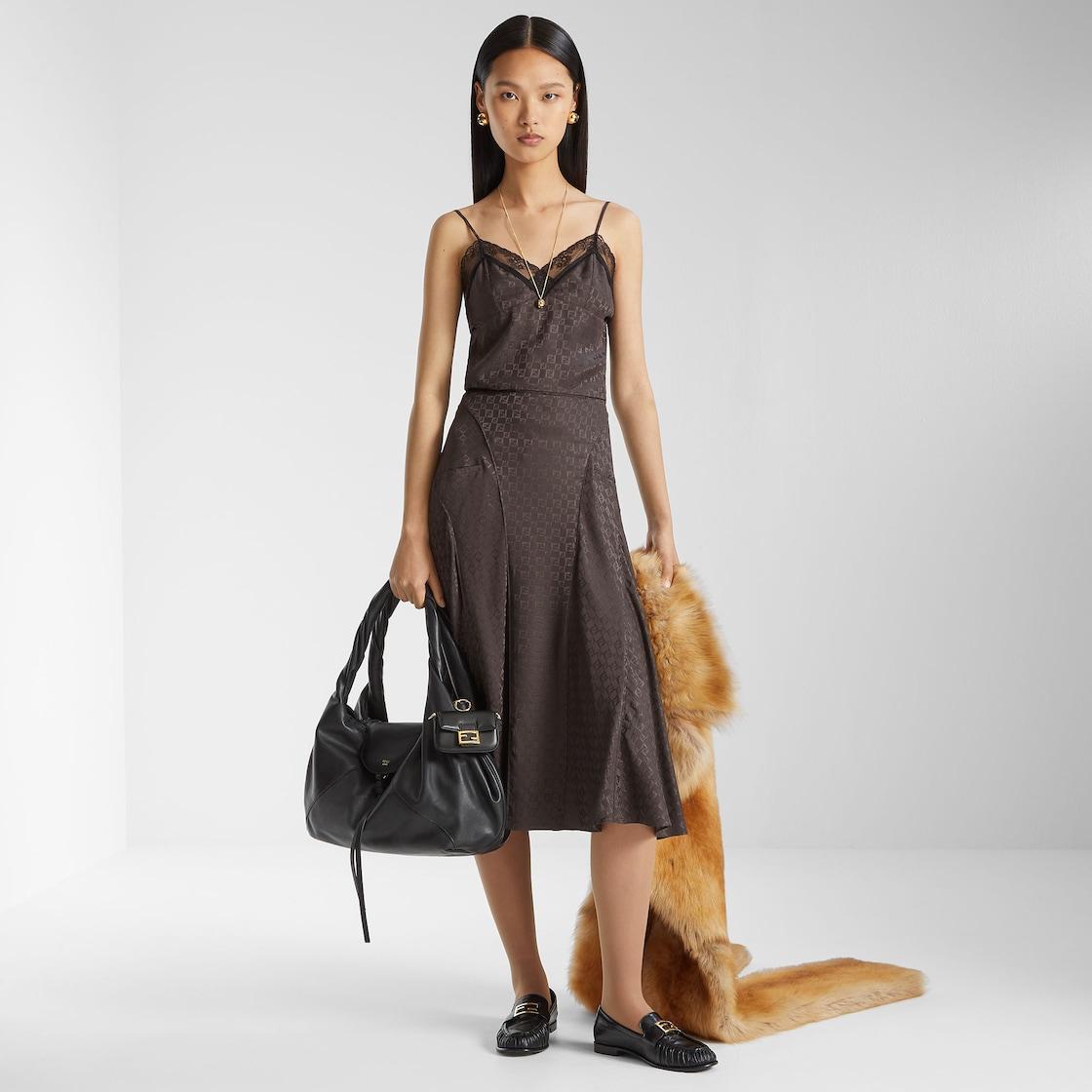 TopBrown jacquard FF silk top Product Image