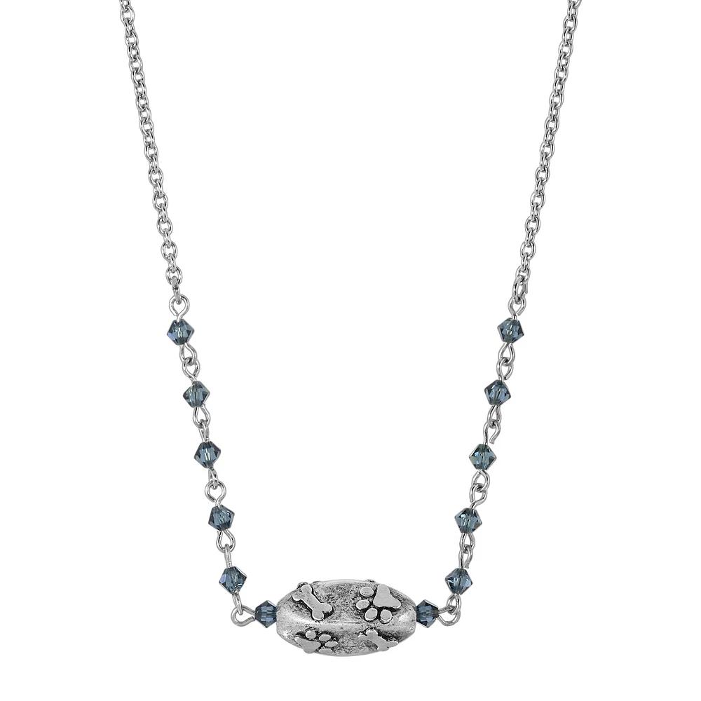1928 Silver Tone Paw & Bone Bead Necklace, Womens, Blue Product Image