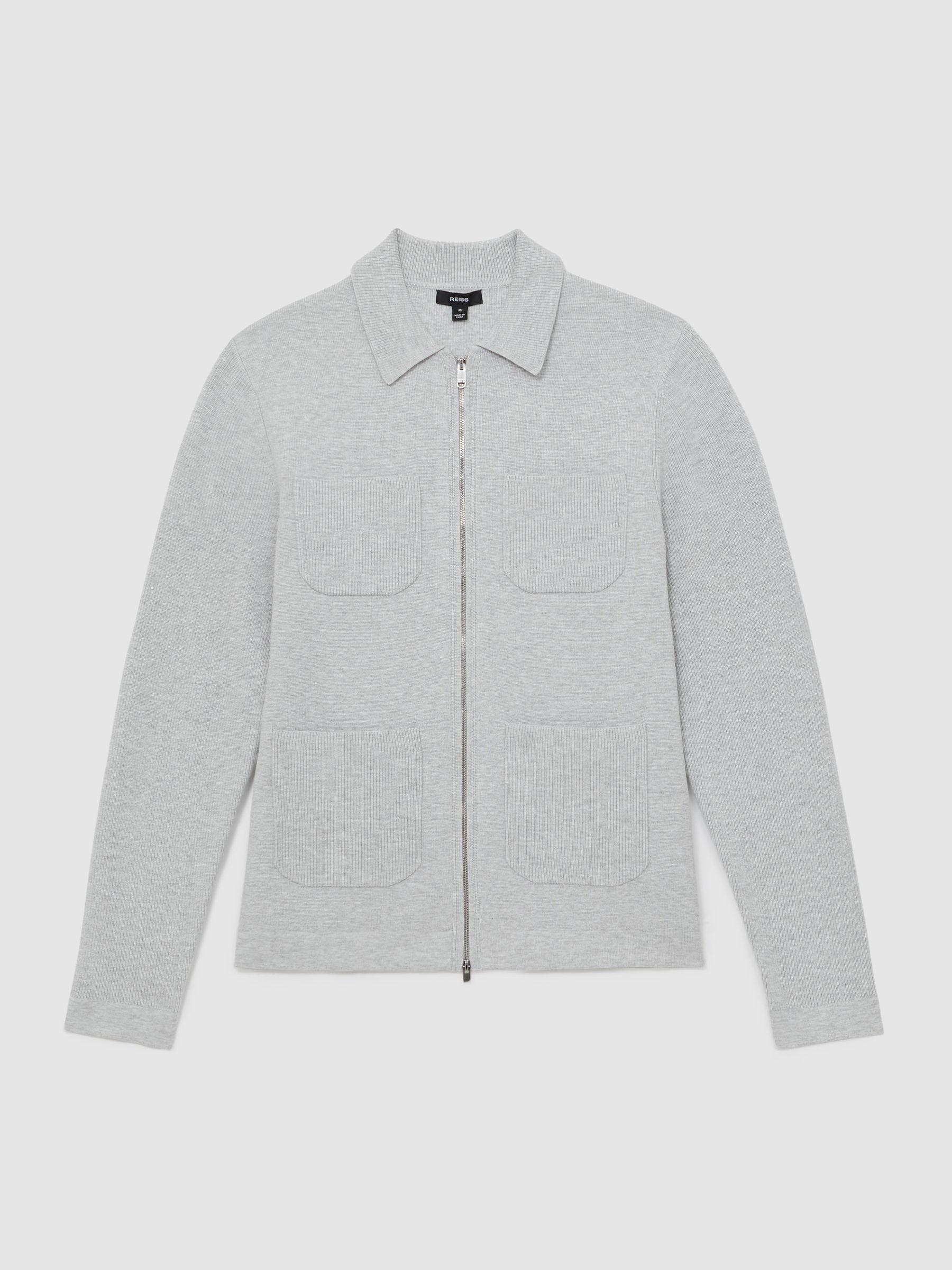 Four-Pocket Zip-Through Cardigan in Soft Grey Product Image