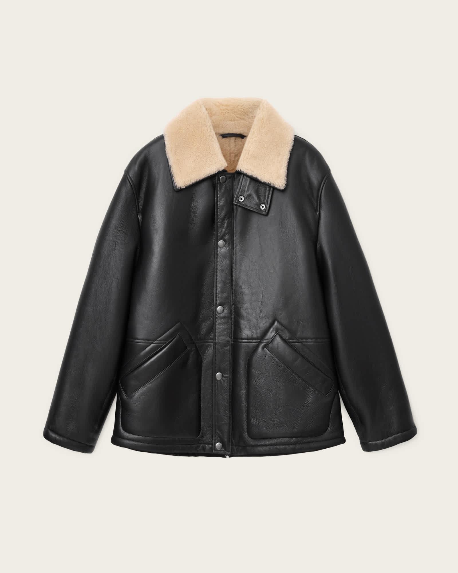 Deunia Shearling Coat BLACK/SAND | ALLSAINTS US Product Image