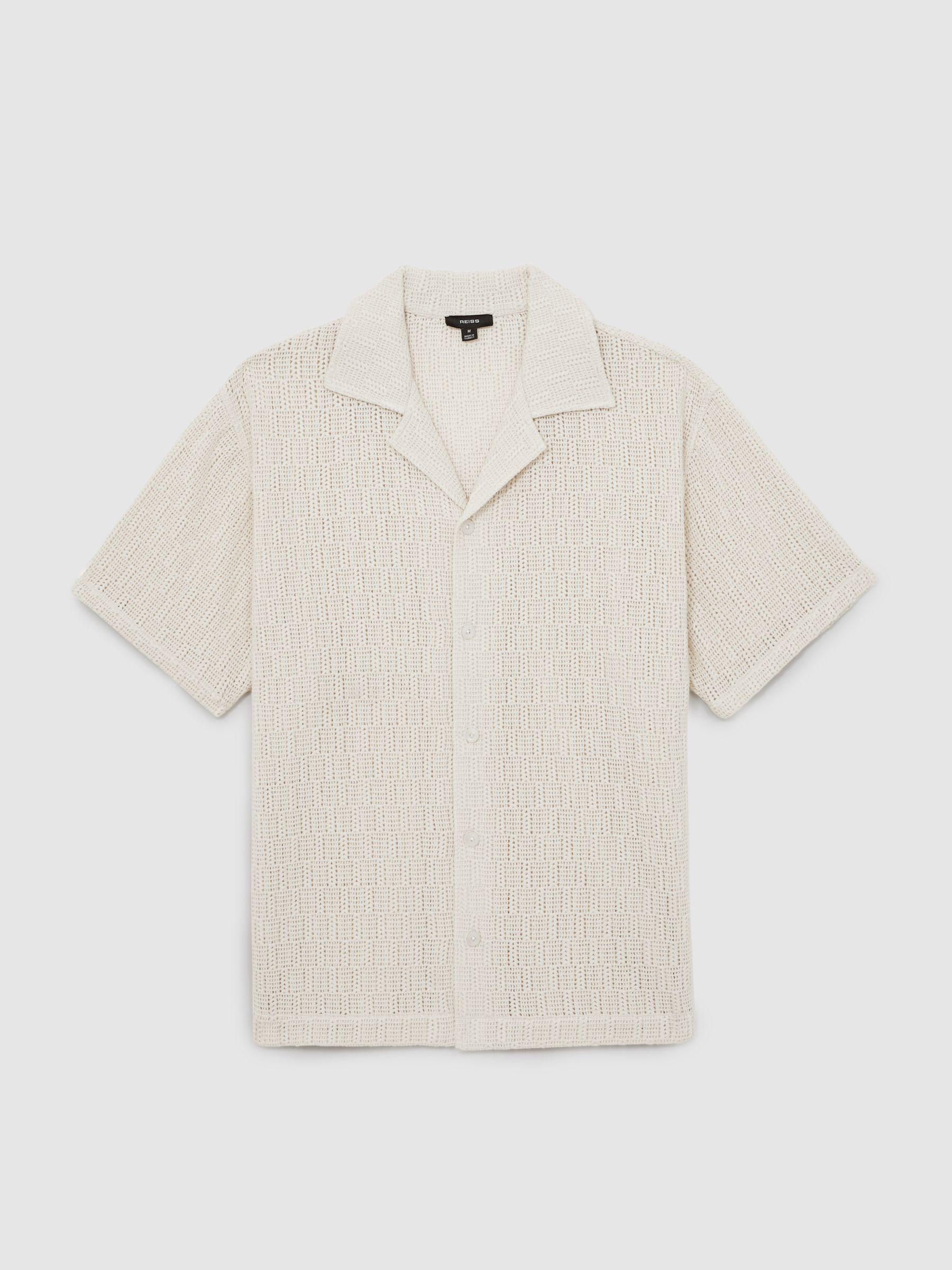 Cotton-Blend Crochet Shirt in Off White Product Image