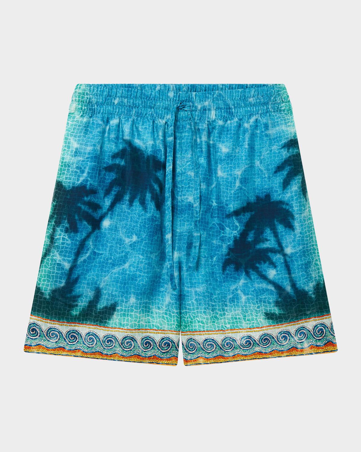 Men's Emblem-Print Silk Twill Shorts Product Image
