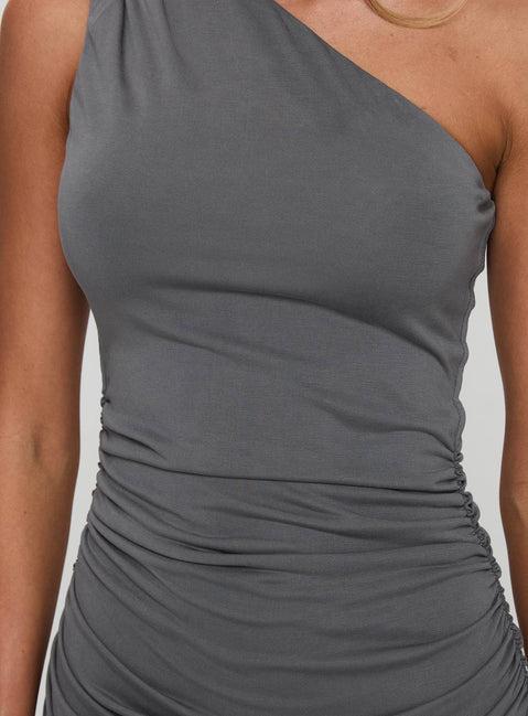 Wazabi One Shoulder Mini Dress Slate Grey Product Image